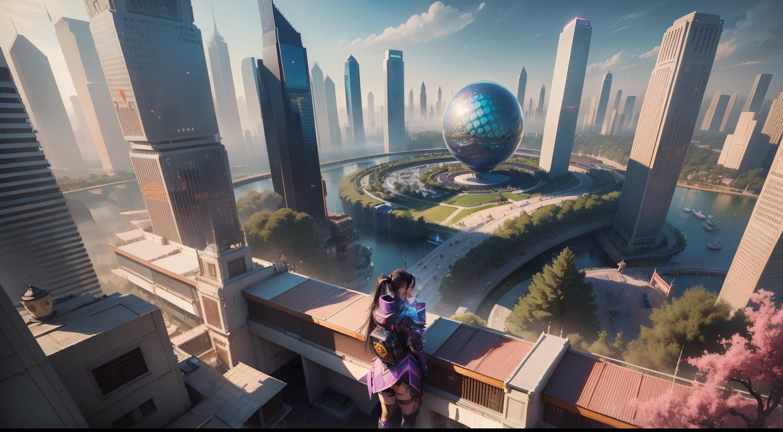 (top-quality,tmasterpiece,超A high resolution8K),(cyber punk perssonage,Cidade futuristica),(Dream, sfv),(epcot),(skyscrapper),{Chinese Garden}