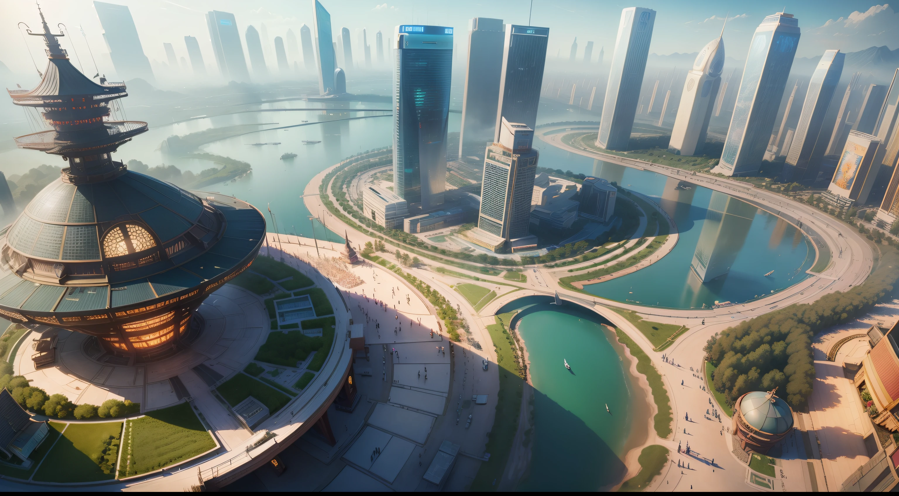 (top-quality,tmasterpiece,超A high resolution8K),(cyber punk perssonage,Cidade futuristica),(Dream, sfv),(epcot),(skyscrapper),{Chinese Garden}