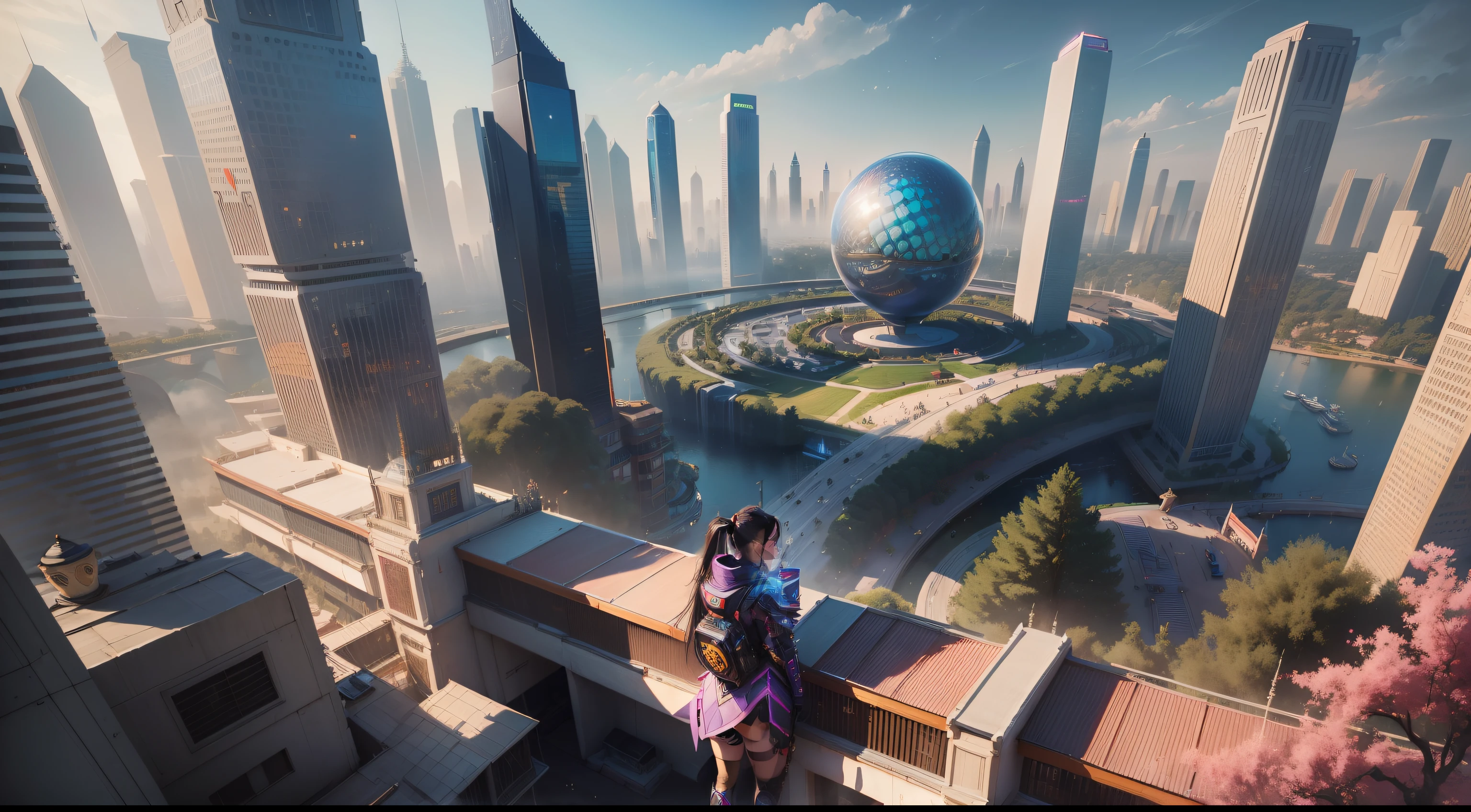 (top-quality,tmasterpiece,超A high resolution8K),(cyber punk perssonage,Cidade futuristica),(Dream, sfv),(epcot),(skyscrapper),{Chinese Garden}