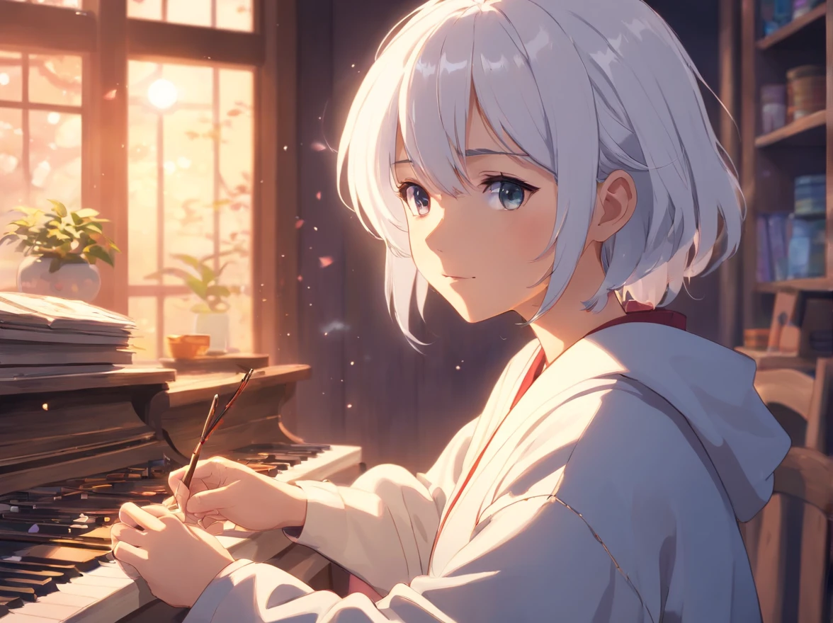 A white white-ringed snake，In the old house，Squinted eyes，Spit snake letters，Eerie light，Dark night，high high quality，fog atmosphere，(Chinese folk suspense supernatural comic book style),High detail, Sharp focus, Dramatic，Midway and the art of painting by Greg Rutkovsky, Bokeh on the background，A white-haired grandmother