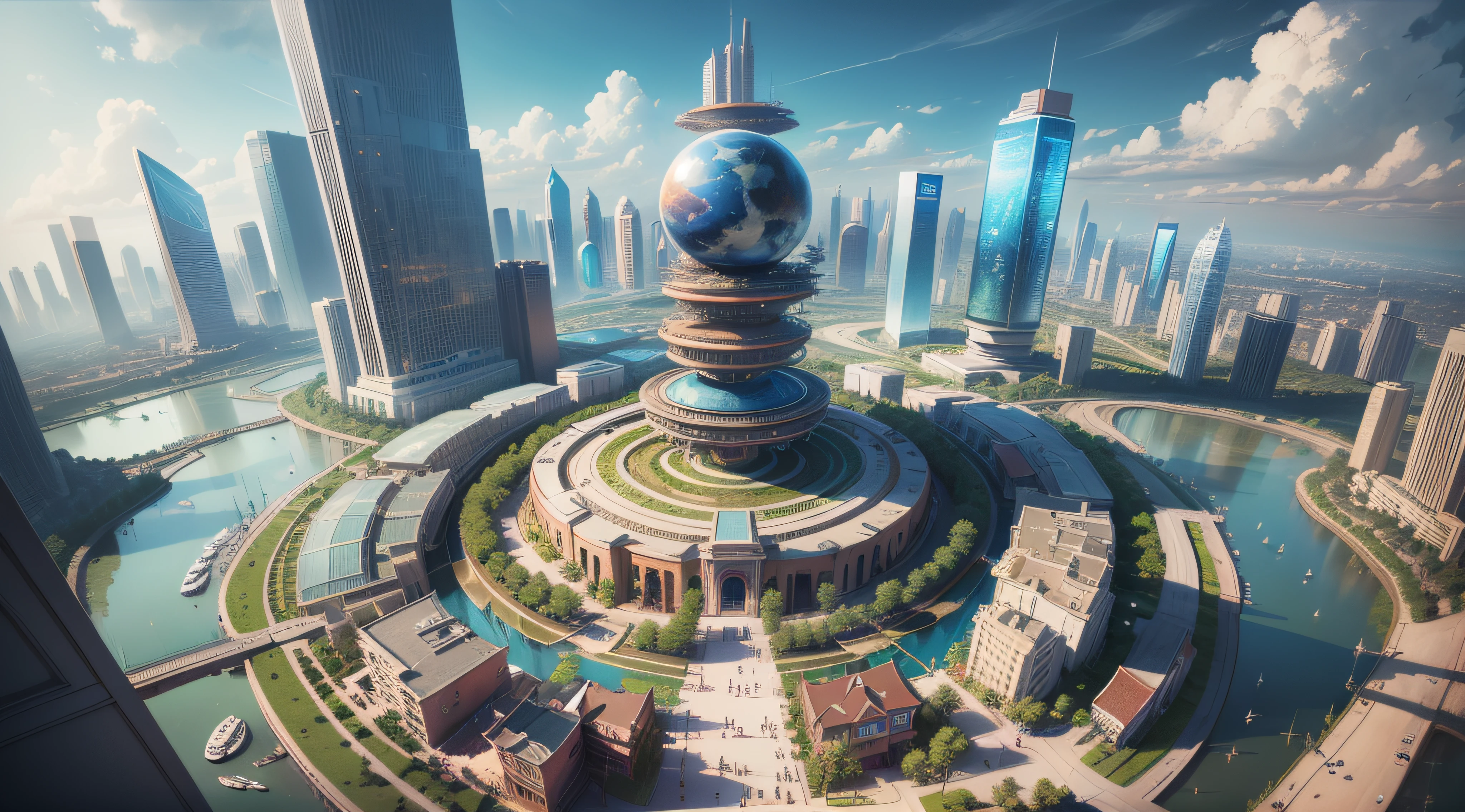 (top-quality,tmasterpiece,超A high resolution８K),(cyber punk perssonage,Cidade futuristica),(Dream, sfv),(epcot),(skyscrapper),{Chinese Garden}