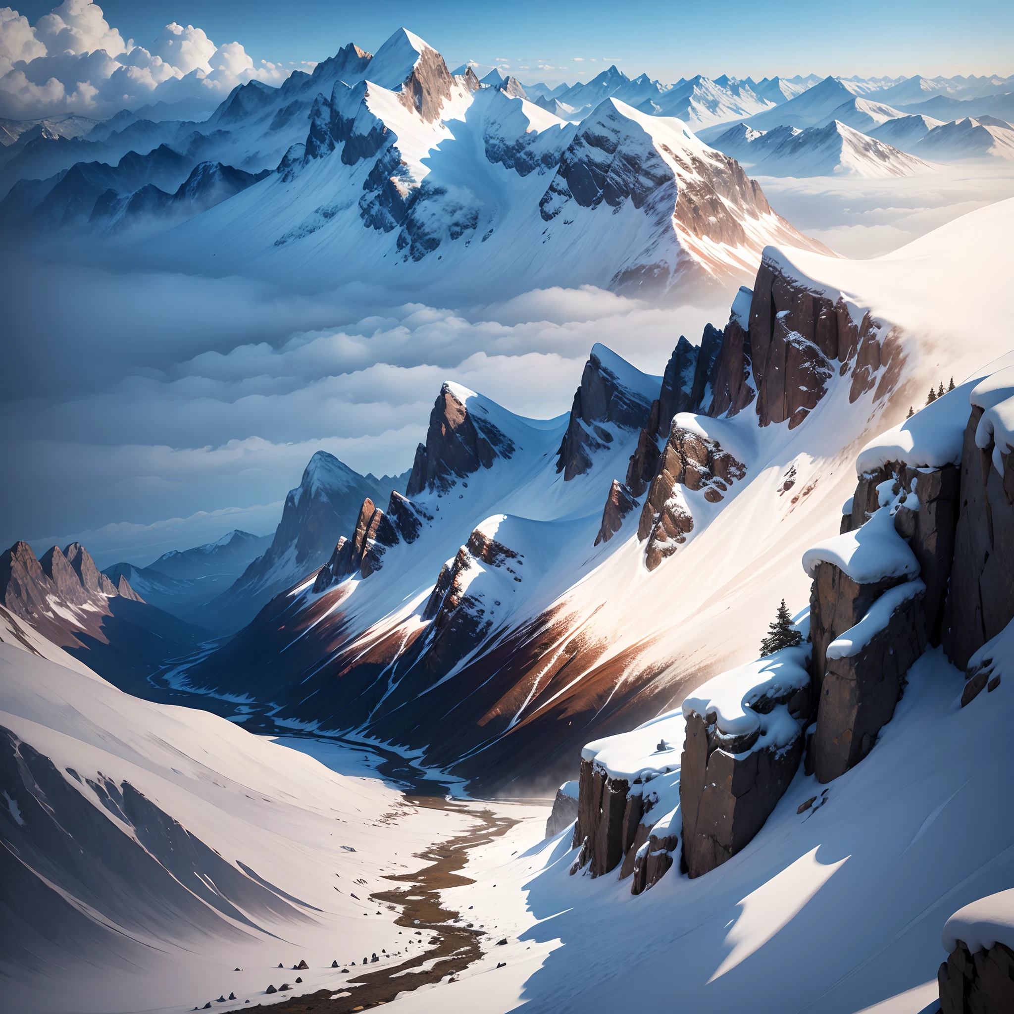Mountains landscape, Winter time, realistic, panoramic view