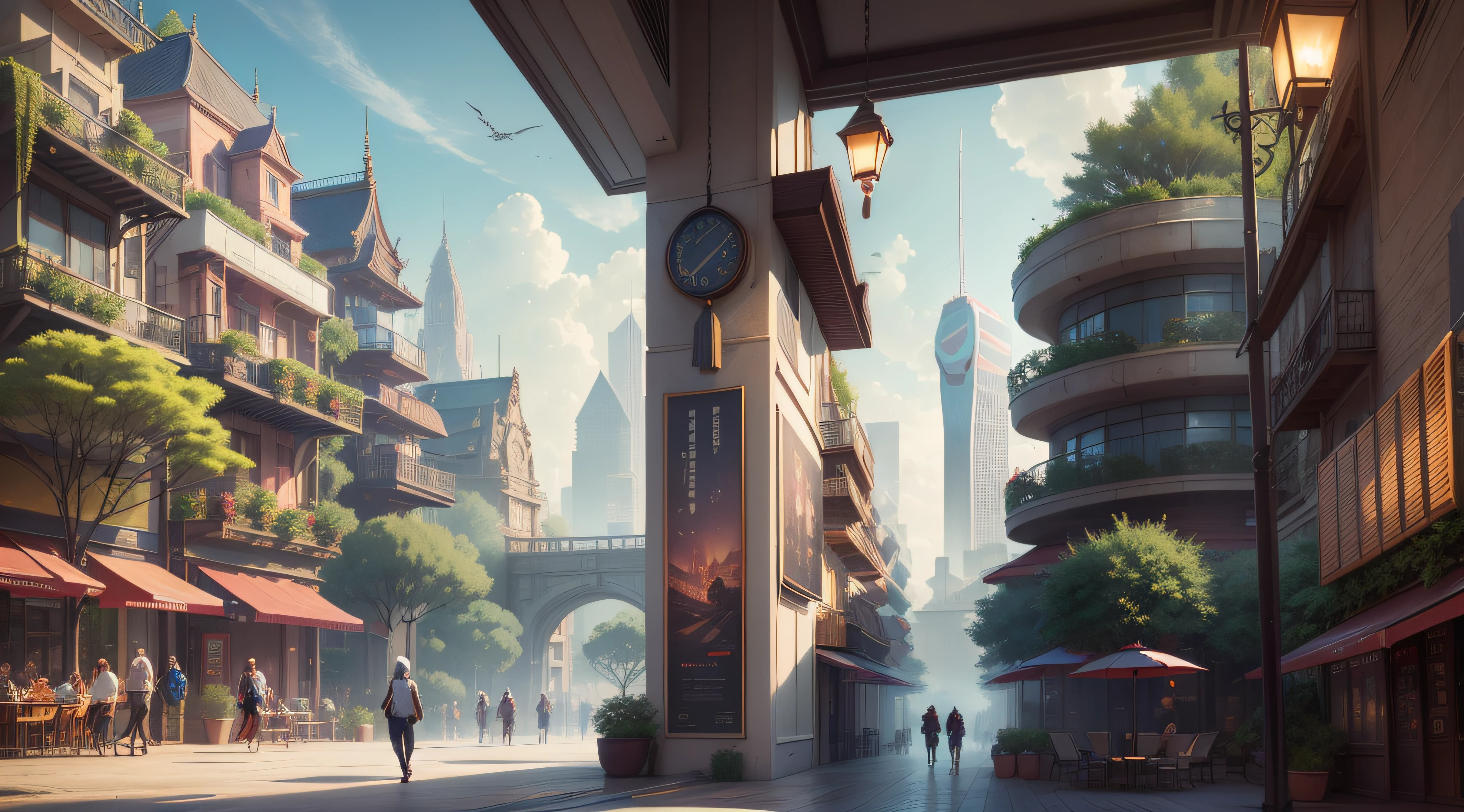 (top-quality,tmasterpiece,超A high resolution8K),(cyber punk perssonage,Cidade futuristica),(Dream, sfv),(epcot),(skyscrapper),{The Chinese courtyard blends with the architecture of the future}