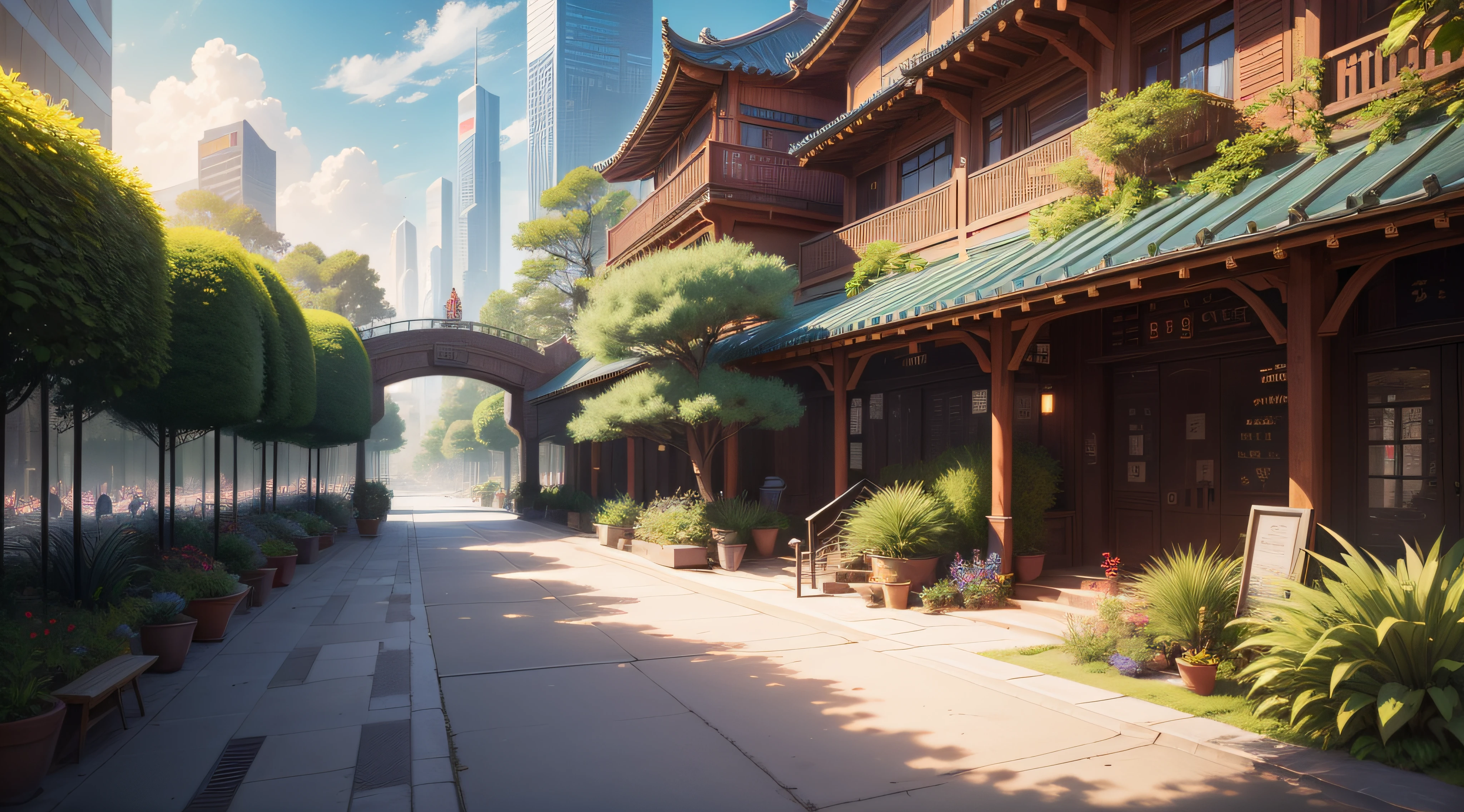 (top-quality,tmasterpiece,超A high resolution8K),(cyber punk perssonage,Cidade futuristica),(Dream, sfv),(epcot),(skyscrapper),{The Chinese courtyard blends with the architecture of the future}