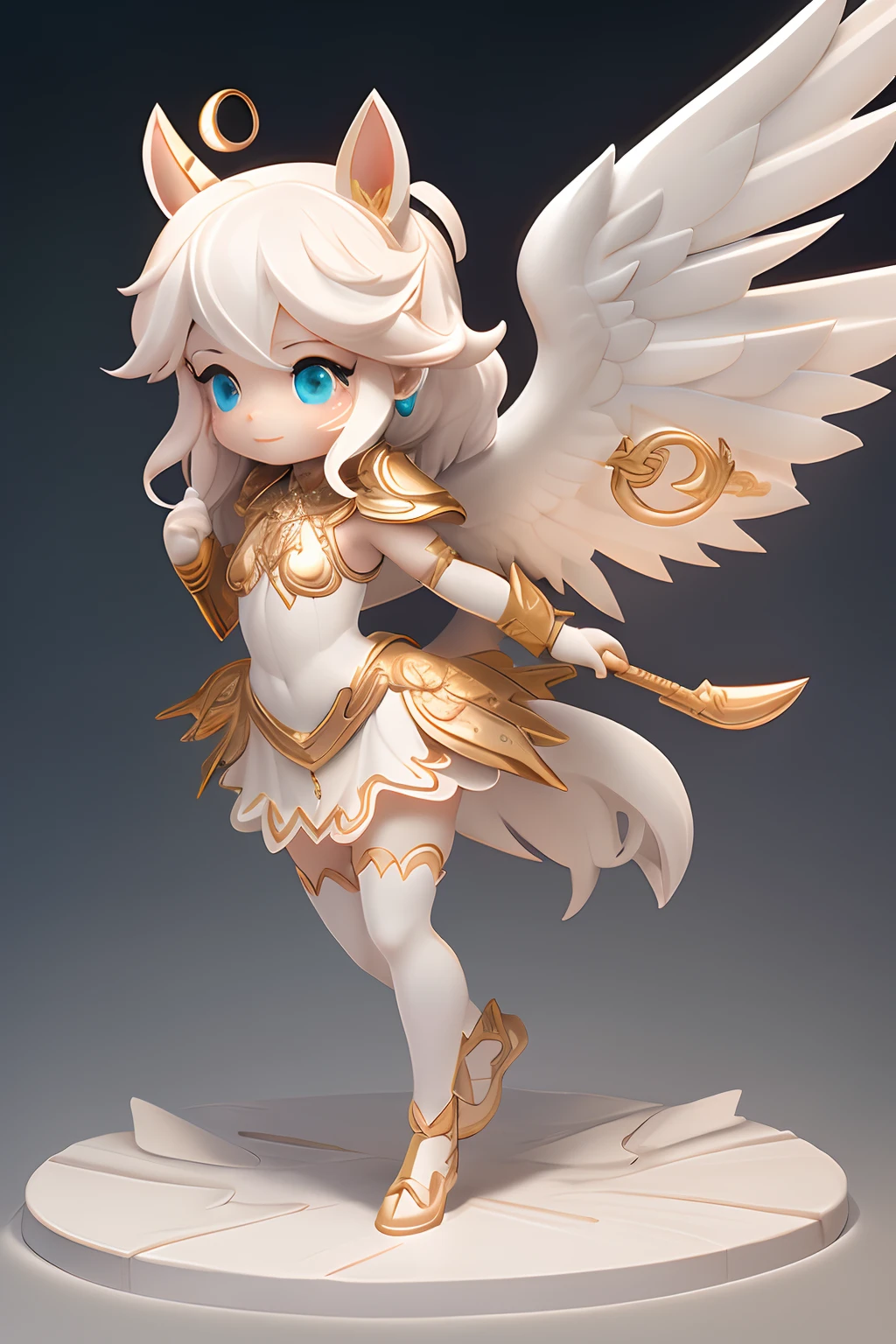 a chibi white unicorn sculpture with wings, in the style of 2d game art, shilin huang, light orange and light gold, detailed character expressions, depth of layers, craola, charming character illustrations