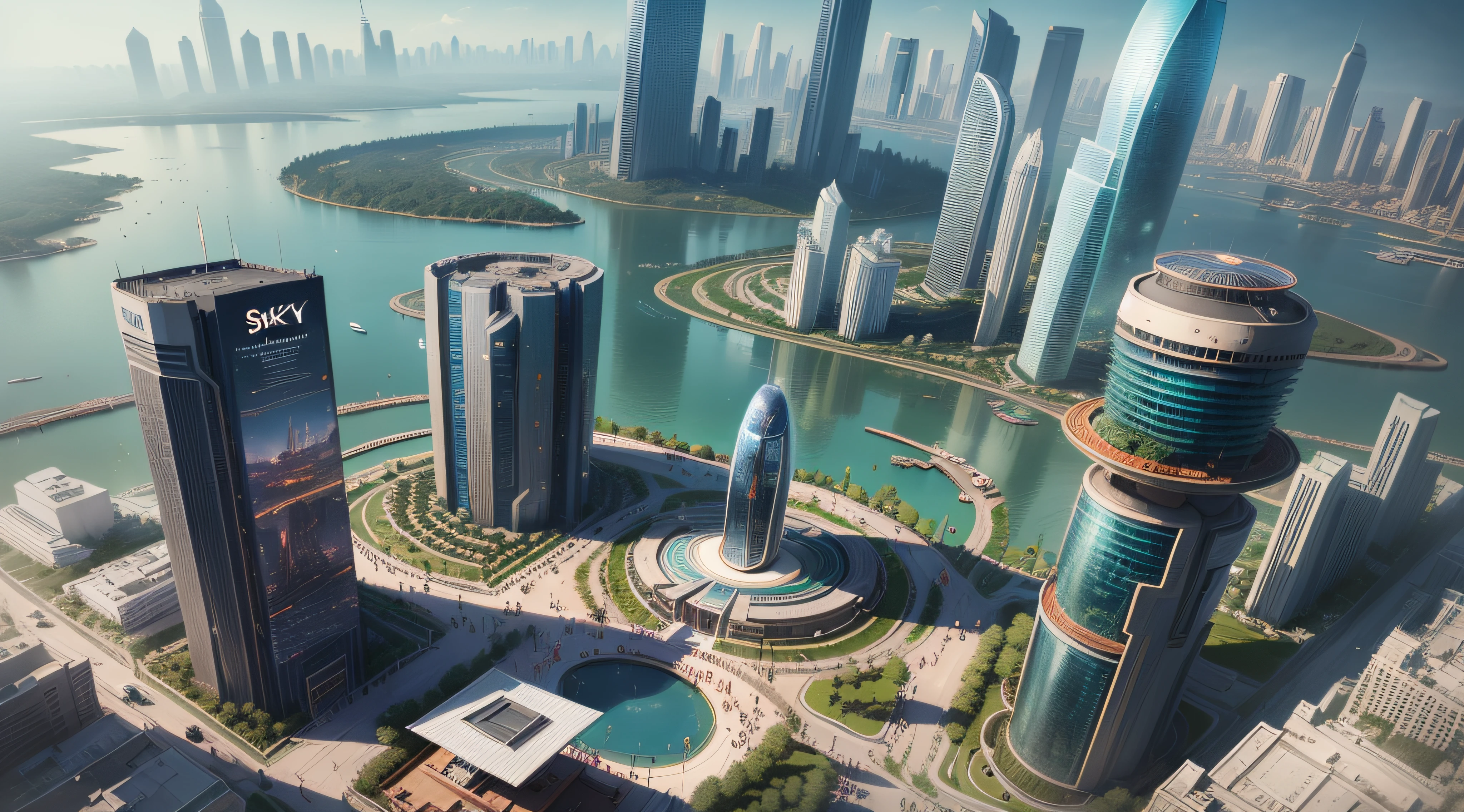 (top-quality,tmasterpiece,超A high resolution8K),(cyber punk perssonage,Cidade futuristica),(Dream, sfv),(epcot),(skyscrapper),{The Chinese courtyard blends with futuristic architecture}