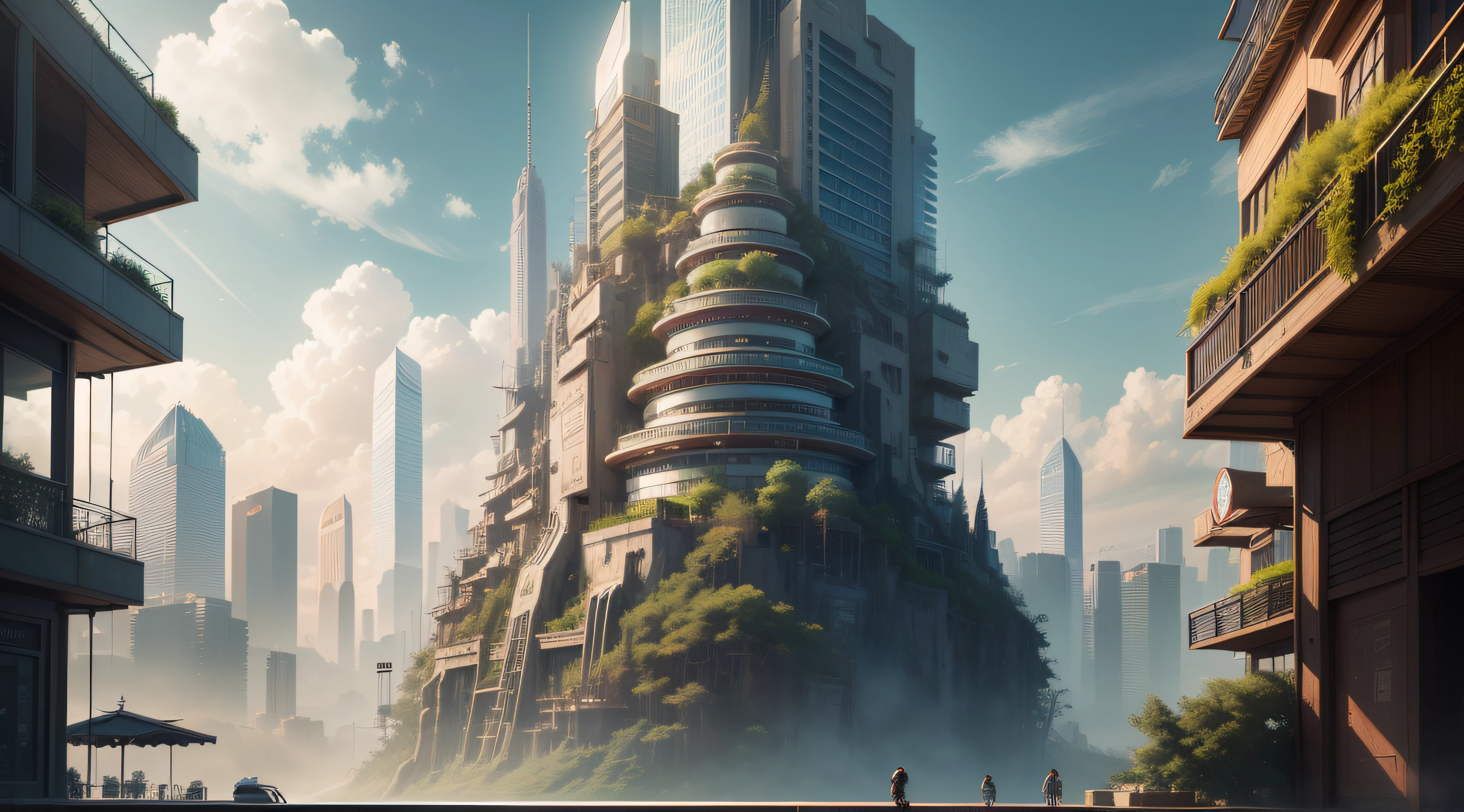 (top-quality,tmasterpiece,超A high resolution８K),(cyber punk perssonage,Cidade futuristica),(Dream, sfv),(epcot),(skyscrapper),{The Chinese courtyard blends with futuristic architecture}