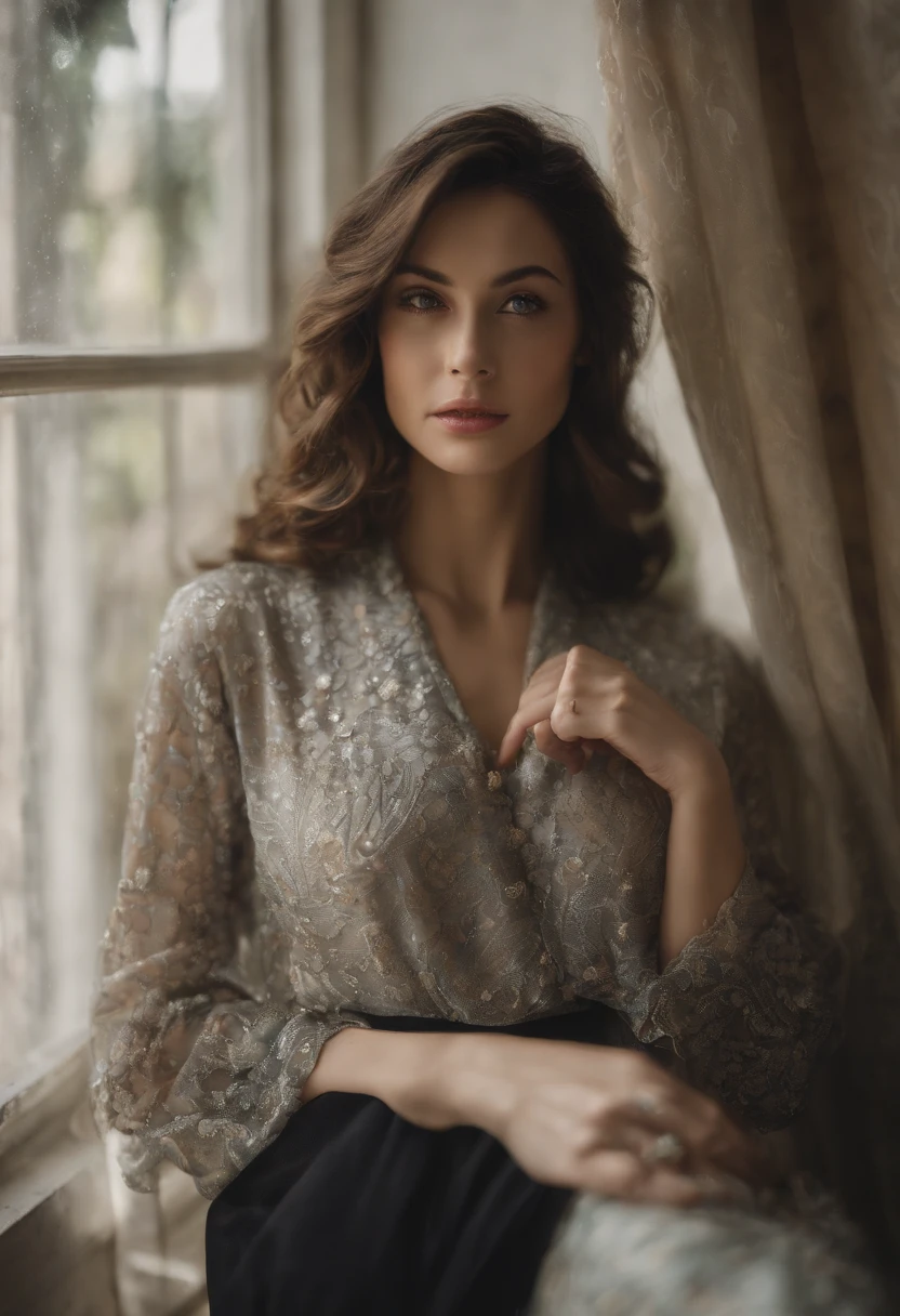 1girll,(enchanced quality:1.4),(Top quality true texture skin), Delicate face,Black hair, Gradient hair, Petite body,(perfect bodies:1.1), There are precious stones on the forehead, rimless eyewears, Sparkling pupils,long eyelasher,grin, hyper photorealism, Cinematic lighting, projected inset, surrealism, hyper HD, Masterpiece, 16k,Lie down,dream on,Wear transparent silk pajamas,Carmelto,Legs slightly open,Tattooed with,Fantasy space,Luxurious space
