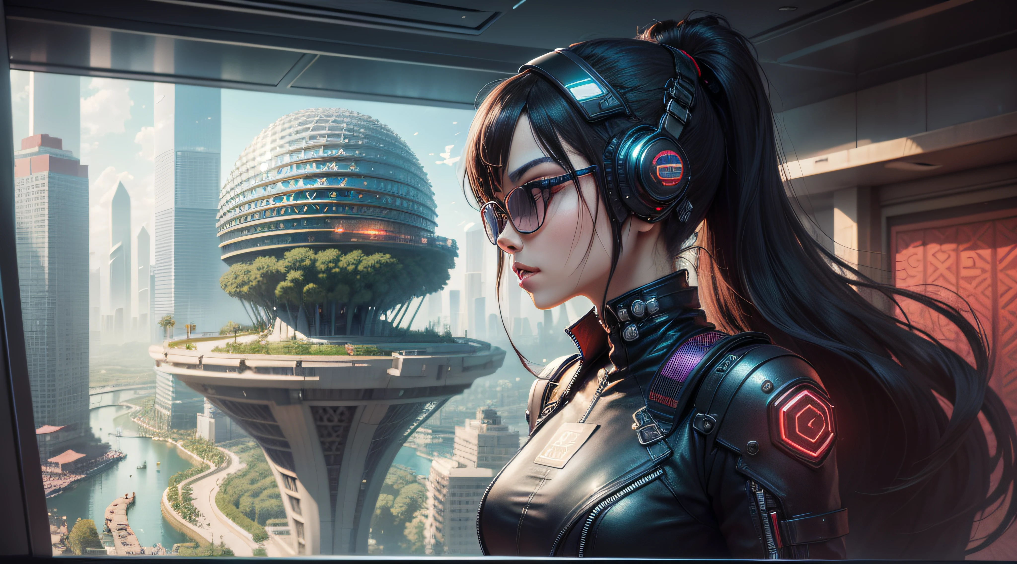 (top-quality,tmasterpiece,超A high resolution８K),(cyber punk perssonage,Cidade futuristica),(Dream, sfv),(epcot),(skyscrapper),{The Chinese courtyard blends with futuristic architecture}