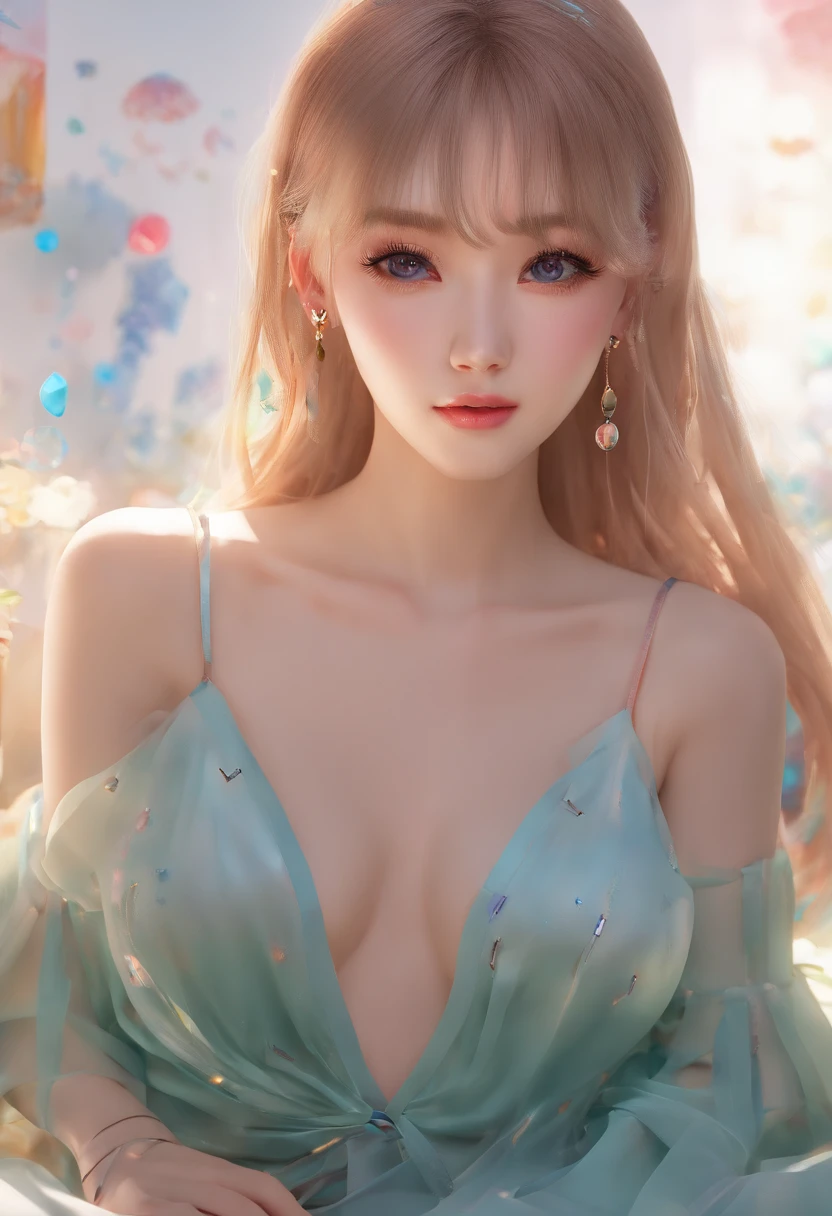 1girll,（enchanced quality：1.4），（Top quality true texture skin), Delicate face,Black hair, Gradient hair, Petite body,（perfect bodies：1.1）, There are precious stones on the forehead, rimless eyewears, Sparkling pupils，long eyelasher,grin, hyper photorealism, Cinematic lighting, projected inset, surrealism, hyper HD, Masterpiece, 16k，Lie down，dream on，Wear transparent silk pajamas,Carmelto,Legs slightly open，Tattooed with，Fantasy space，Luxurious space