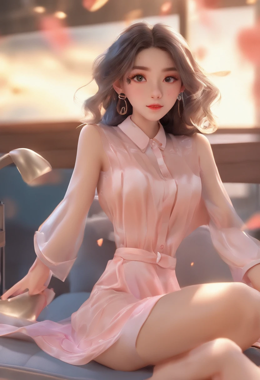 1girll,(enchanced quality:1.4),(Top quality true texture skin), Delicate face,Black hair, Gradient hair, Petite body,(perfect bodies:1.1), There are precious stones on the forehead, rimless eyewears, Sparkling pupils,long eyelasher,grin, hyper photorealism, Cinematic lighting, projected inset, surrealism, hyper HD, Masterpiece, 16k,Lie down,dream on,Wear transparent silk pajamas,Carmelto,Legs slightly open,Tattooed with,Fantasy space,Luxurious space
