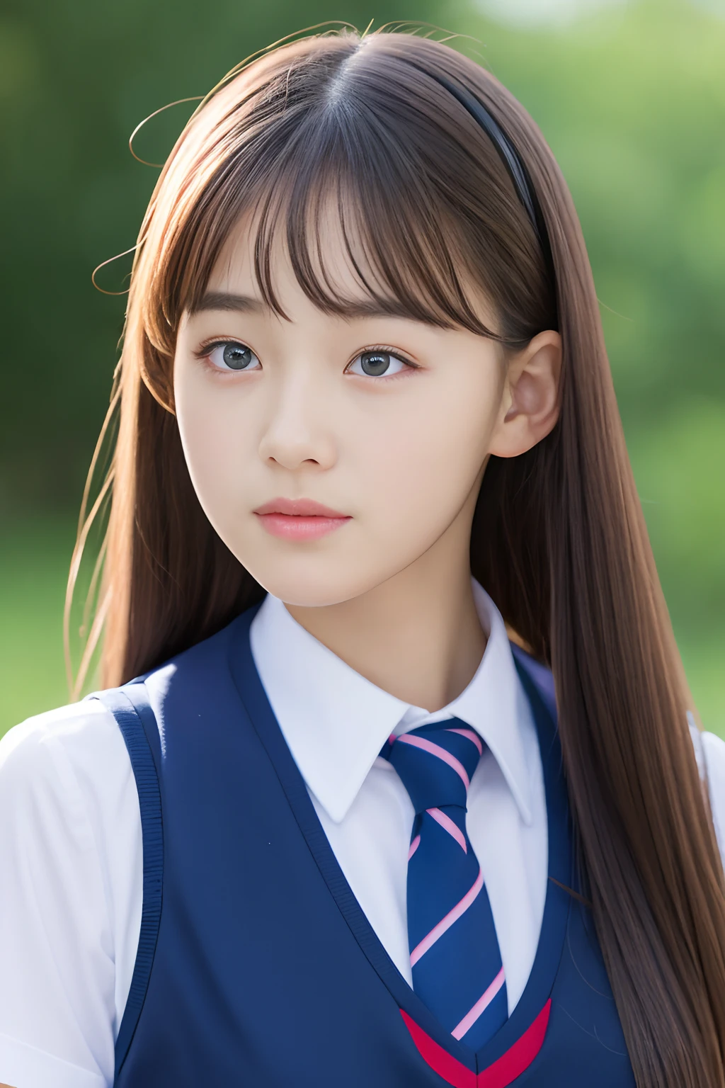 8K beautiful schoolgirl in summer uniform with double eyelids　up of face