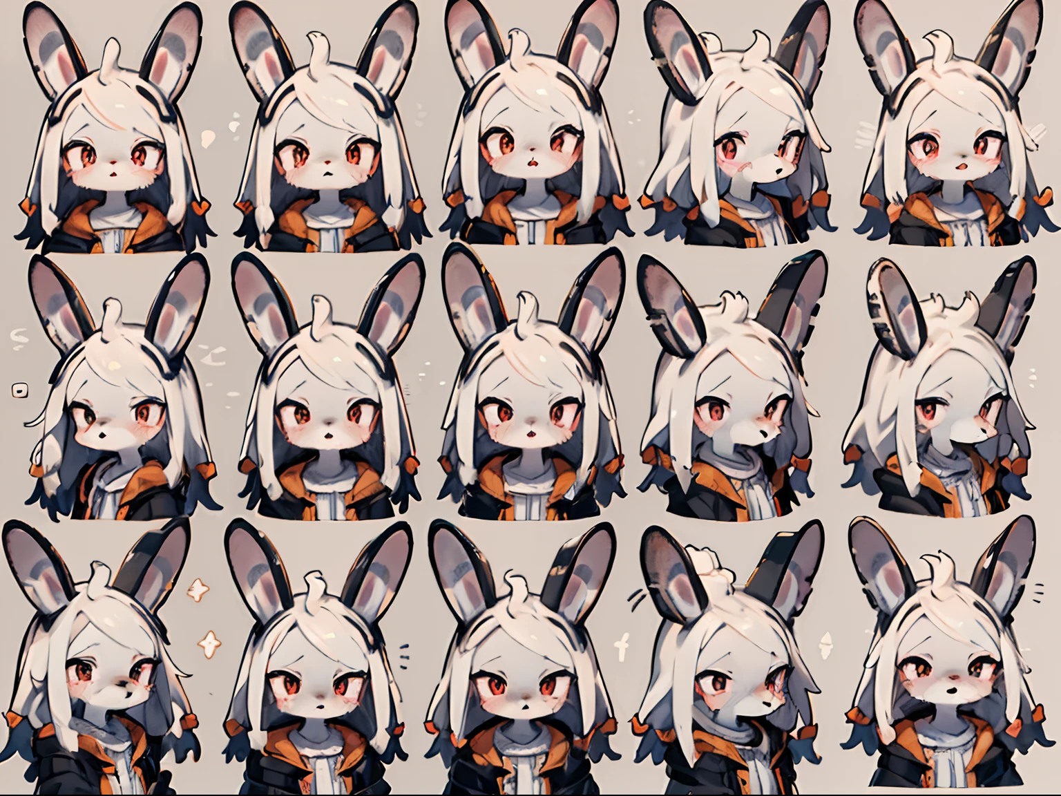 1 cute (furry),(rabbit),pacote de emojis,9 emojis,Folha de emojis,Alinhar arranjo,9 poses and expressions,9 panel grid,9 emotions and expressions,anime style,8K
