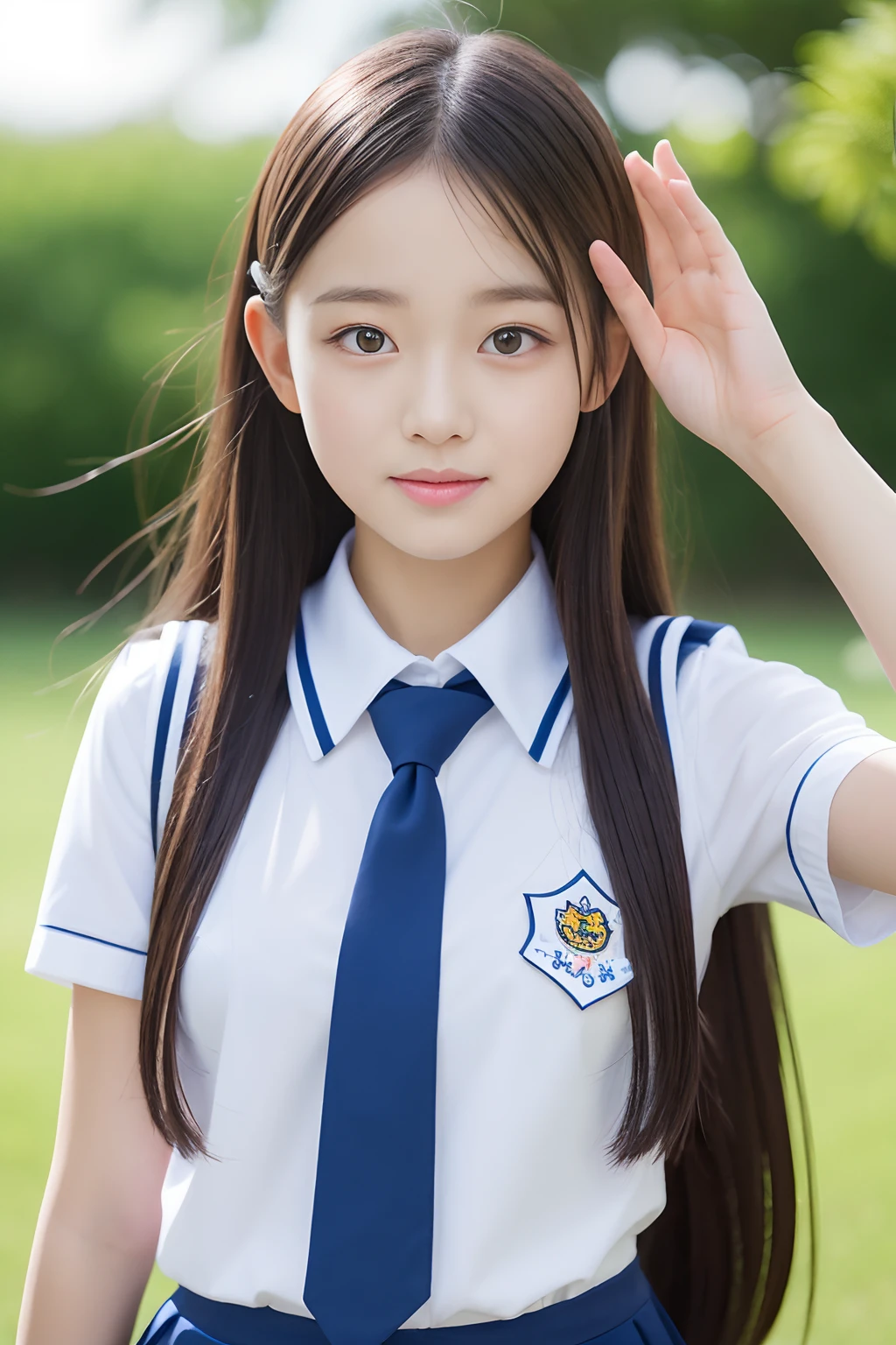 8K beautiful girl in summer uniform with double eyelids up of face