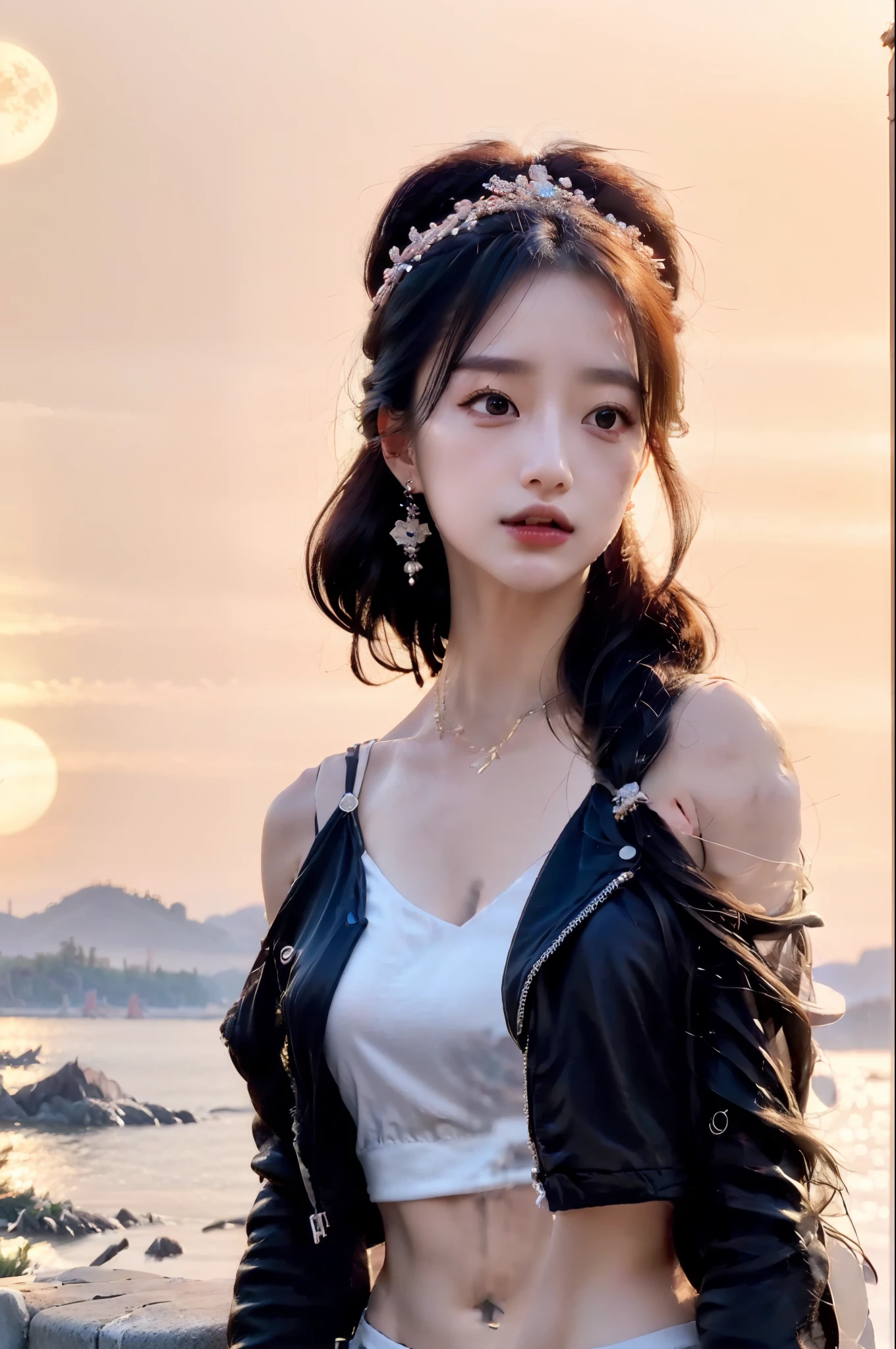Korean girl on the beach swimming