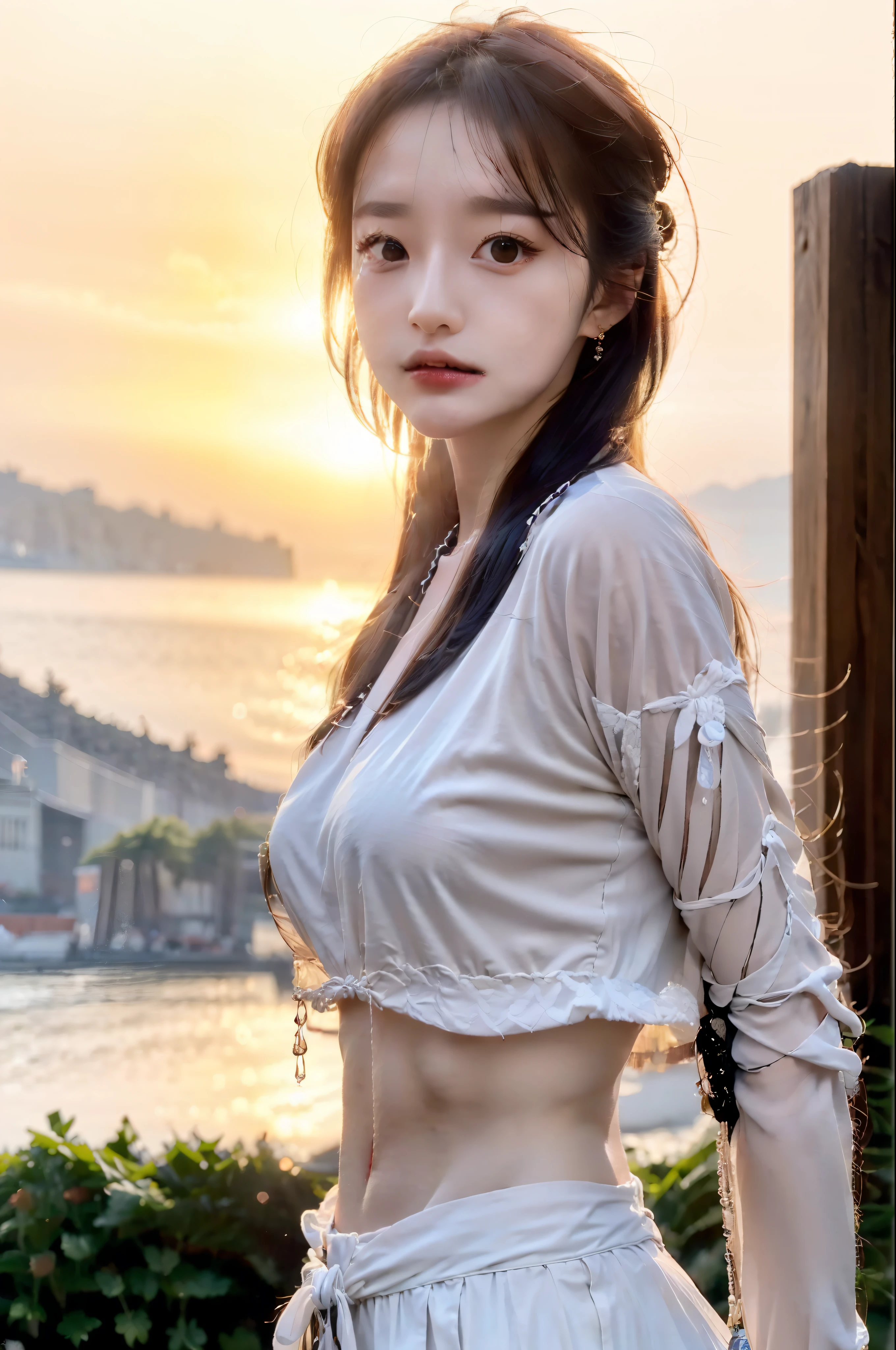 (Forehead, Cropped jacket, Abs, midriff, scowling, Short hair, Black hair, eyes liner:1.3), (Masterpiece, Best quality, Beautiful quality), (Photorealistic:1.4), (Detailed lighting, Extremely detailed skin, Extremely detailed hair, Shadows, 8K, Photo of Jihyo, 1girll:1.2), view the viewer, (high key lighting), Masterpiece, Top quality, Best quality, offcial art, Unity 8K wallpaper, A high resolution, Ultra-high RES, Ultra-detailed, Beautiful and aesthetic