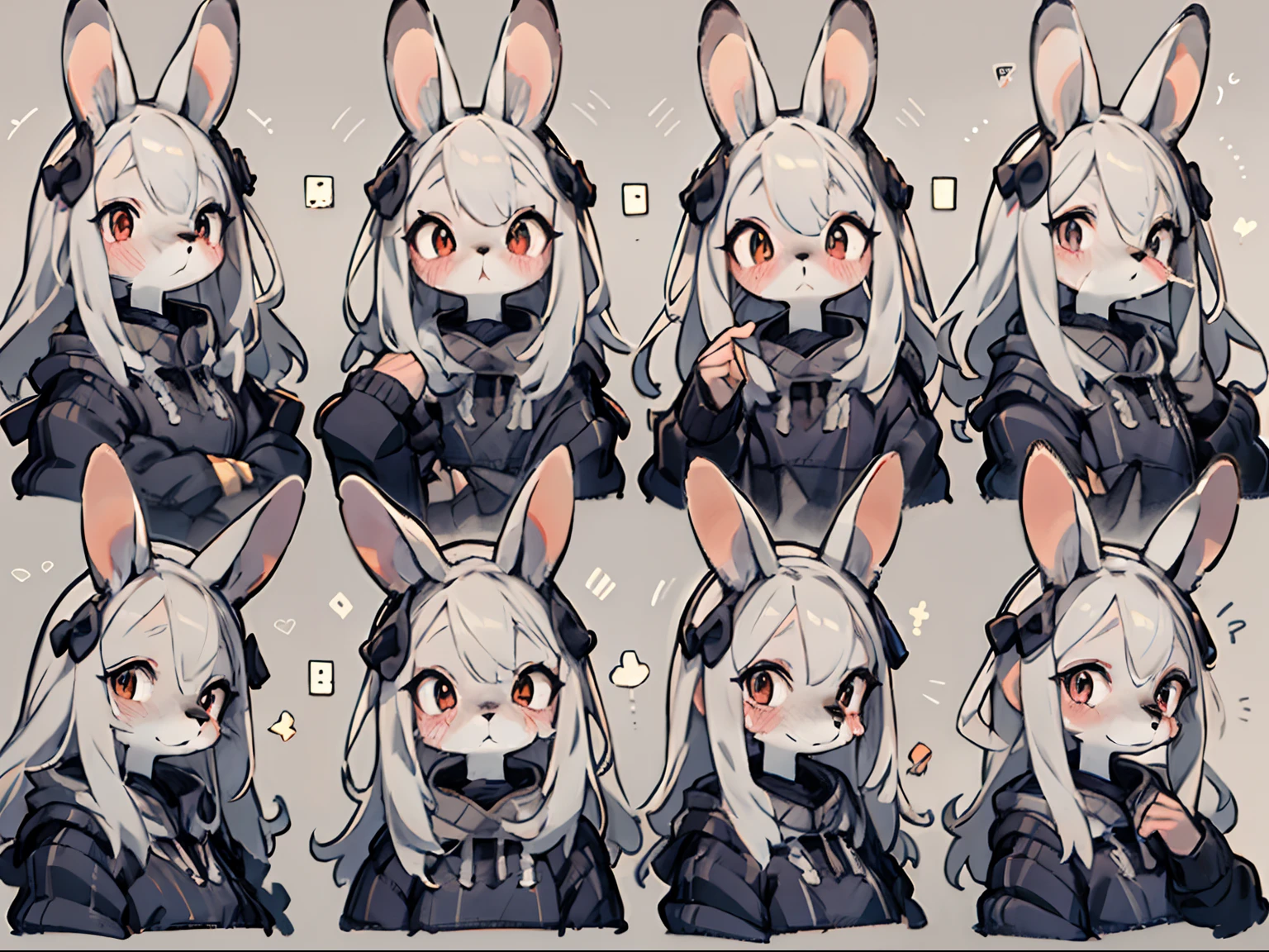 1 cute (furry),(rabbit),pacote de emojis,9 emojis,Folha de emojis,Alinhar arranjo,9 poses and expressions,9 panel grid,9 emotions and expressions,anime style,8K