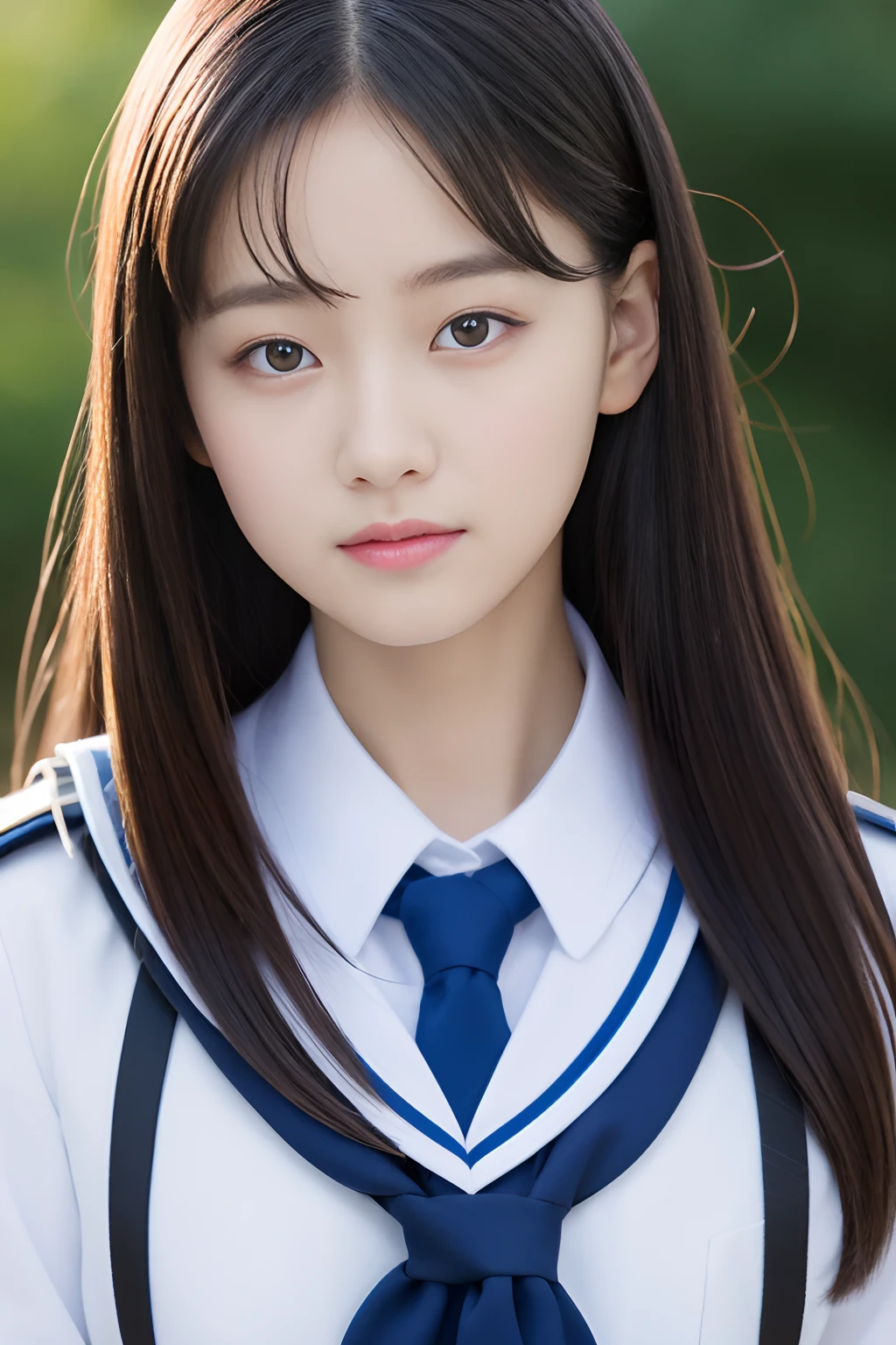 8K beautiful schoolgirl in uniform with double eyelids　up of face