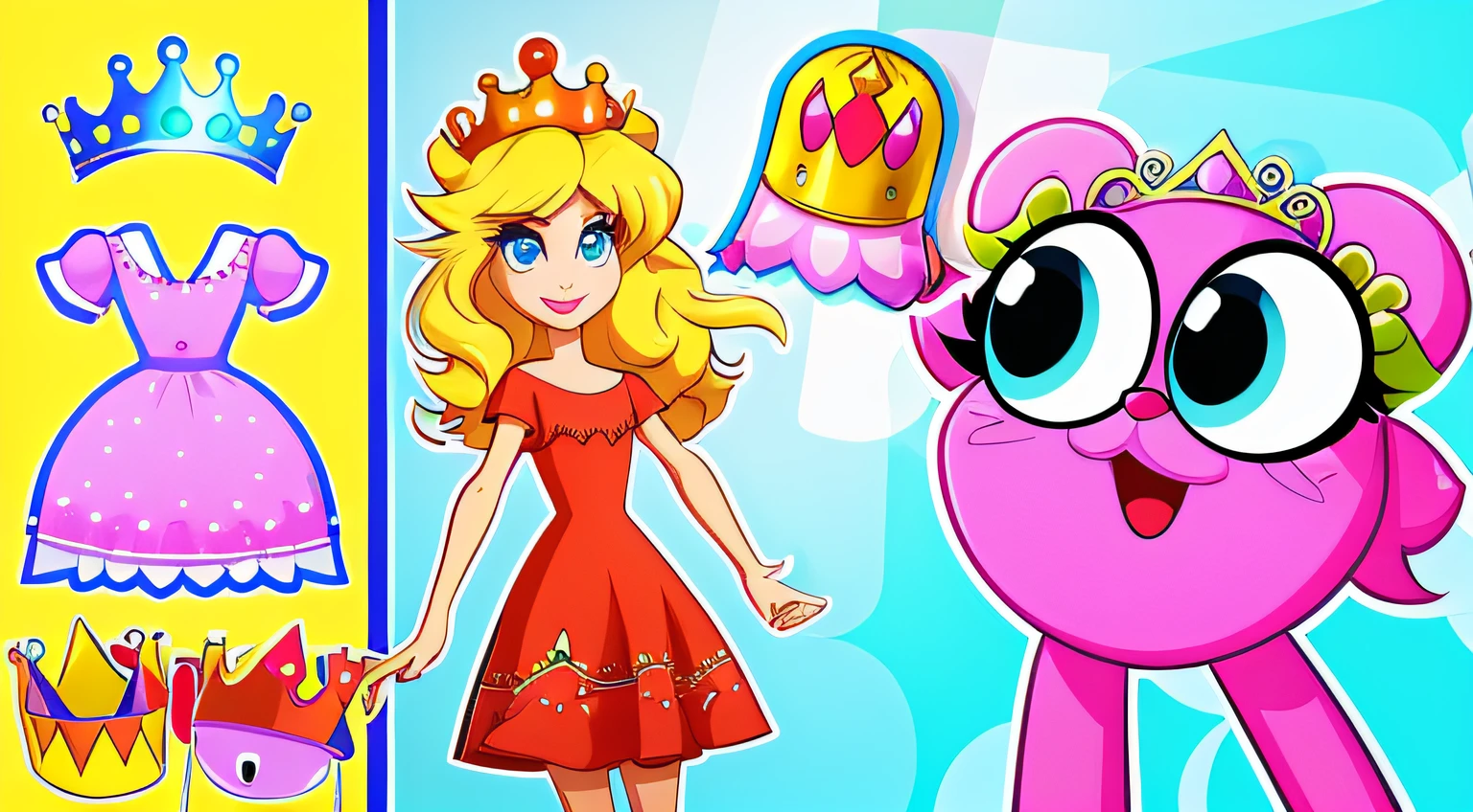 a close up of a cartoon character with a dress and a crown, cartoon art style, cute cartoon, cartoon