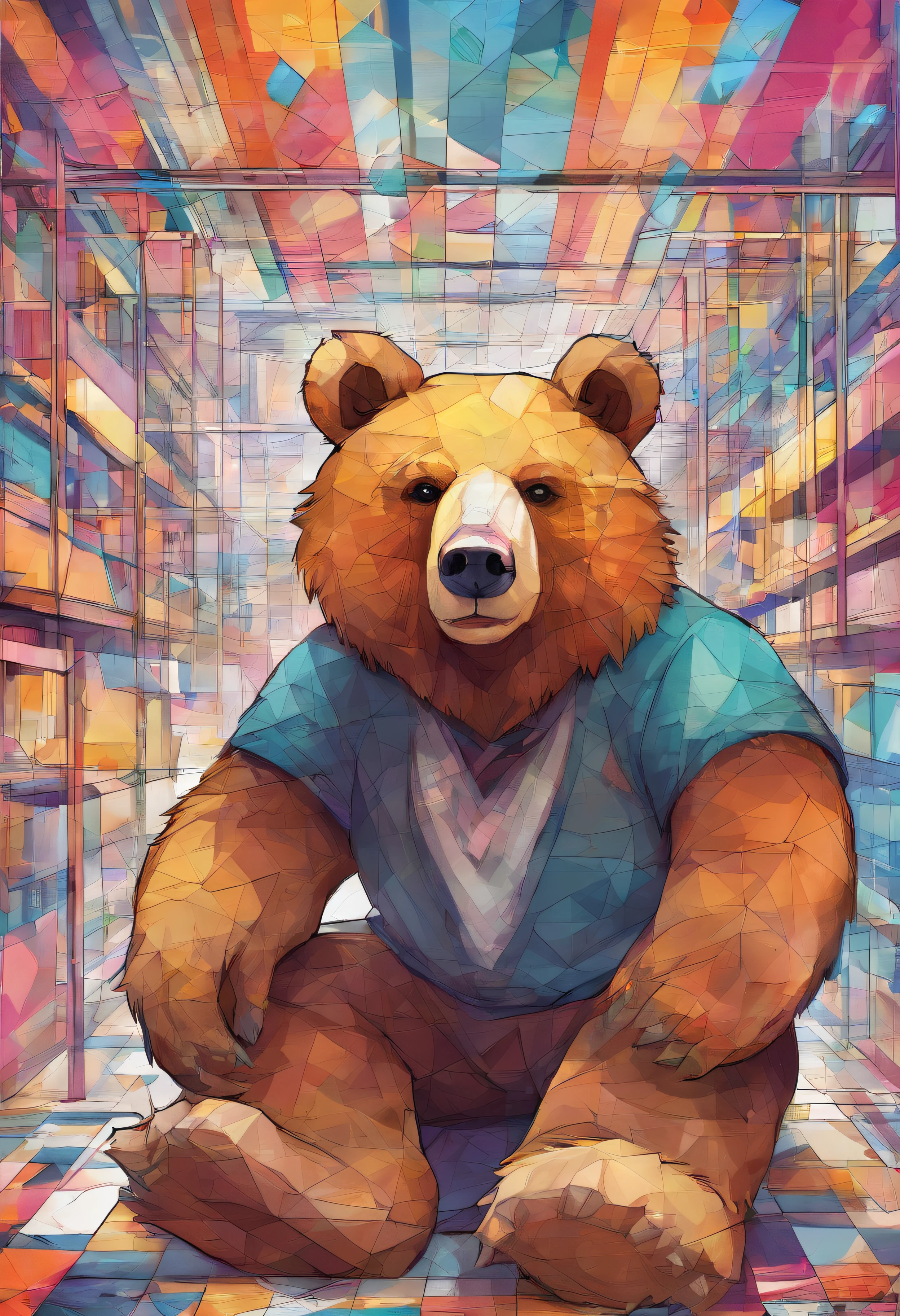 (Cute bear, ),(Best posture),(best angle), (Better expression), Eduardo Kobra Acorjo Amento ,Multidimensional geometric wall portrait, Artistically, tchibi,yang08k, big breasts beautiful, coloring,