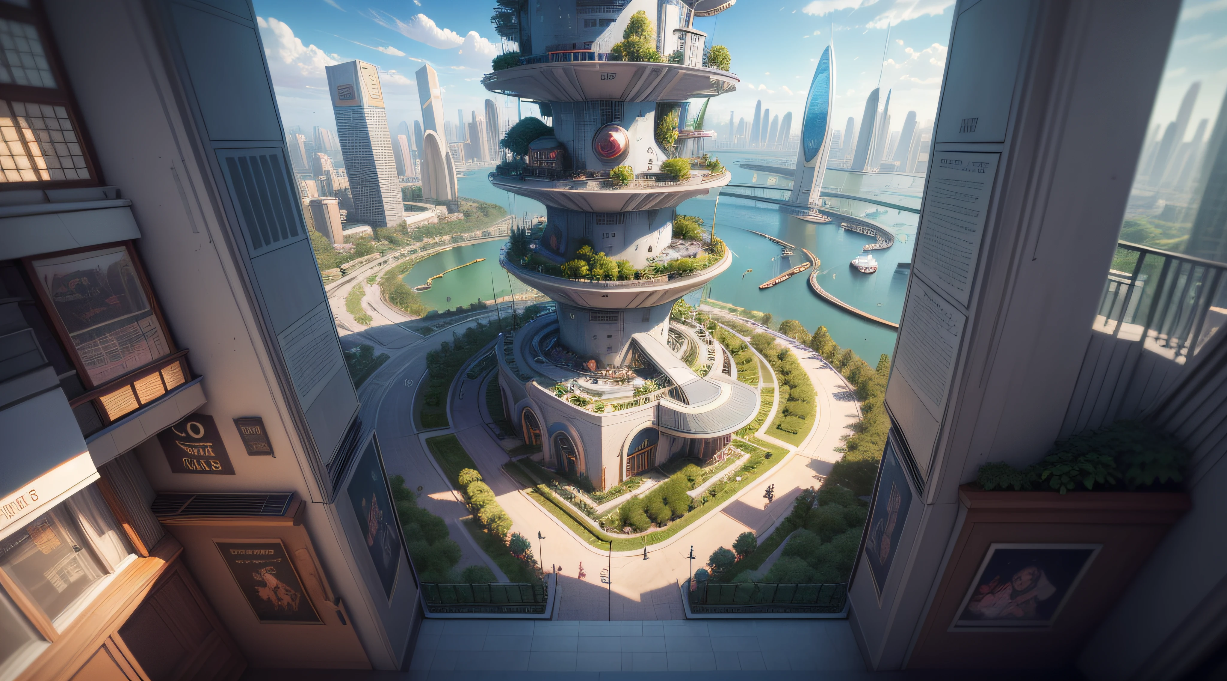 (top-quality,tmasterpiece,超A high resolution8K),(cyber punk perssonage,Cidade futuristica),(Dream, sfv),(epcot),(skyscrapper),{The Chinese courtyard blends with futuristic architecture}