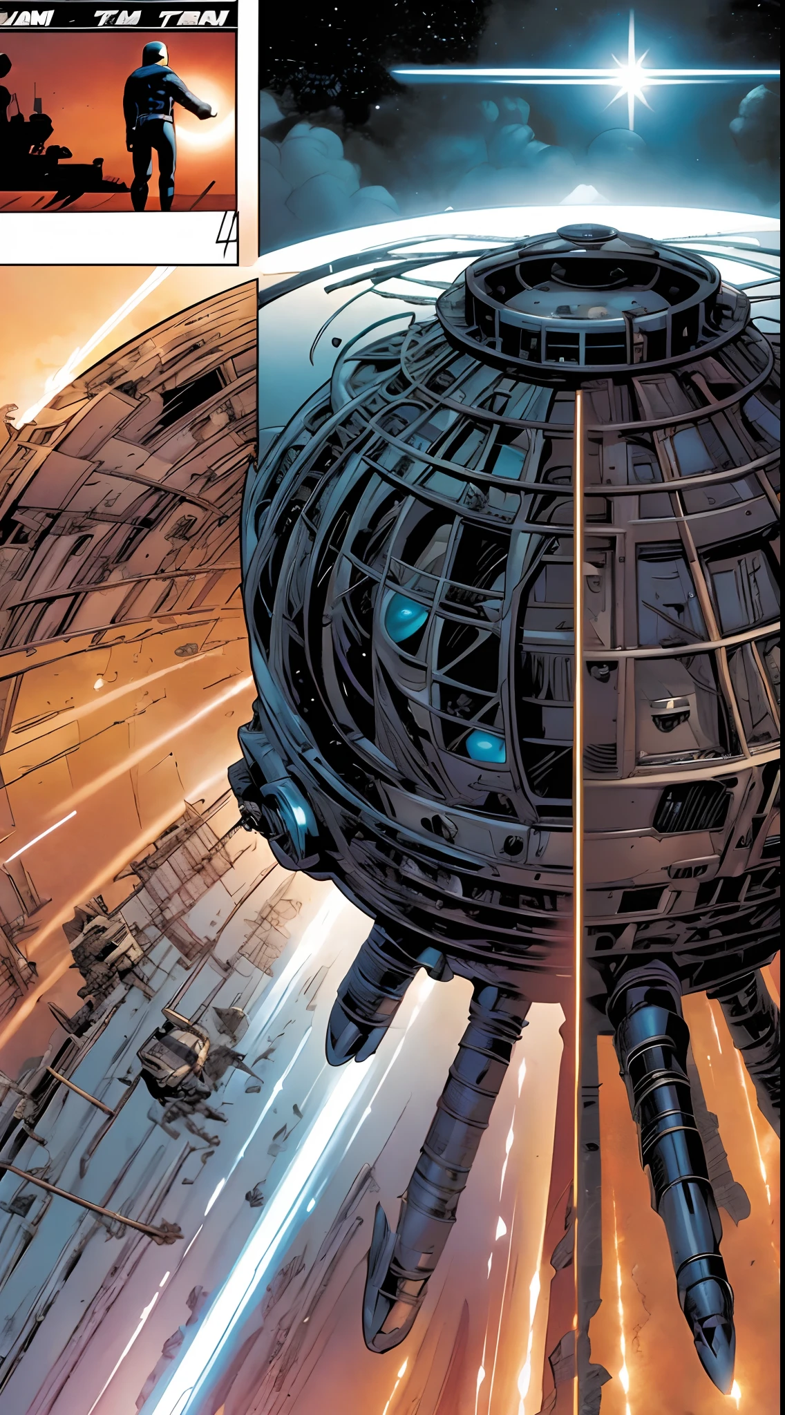 (comic strip:1.5), Aliens attack Earth,flying saucer,laser