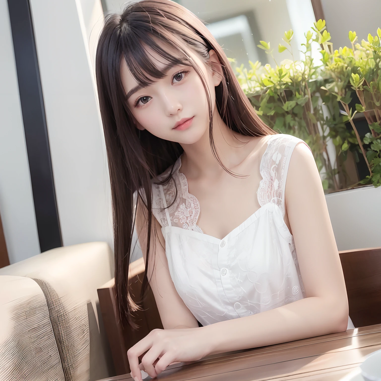 (8K、top-quality、masterpiece:1.2)、(reallistic、Photorealsitic:1.37)、The ultra-detailliert、女の子1人、23years old、Medium chest、Beautie、Beautiful and perfect face、Natural smile、独奏、holiday、shopping、(Redness of the nose)、(A smile:1.15)、(With mouth closed) 、beautidful eyes、(long:1.2)、Floating hair 、Middle hair、