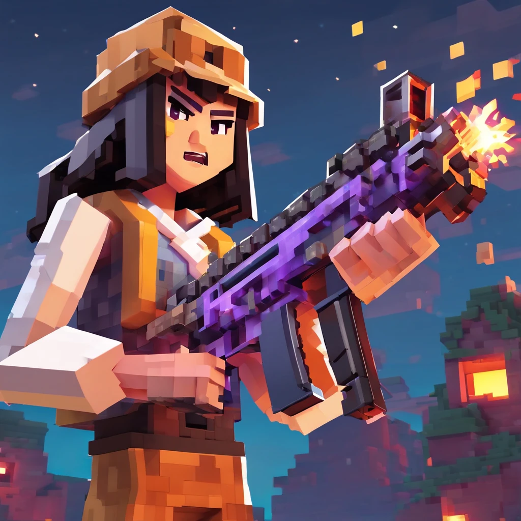 beautiful Asian girl firing machine gun with angry face, 4k, 8k, high resolution, extreme detail, colorfull