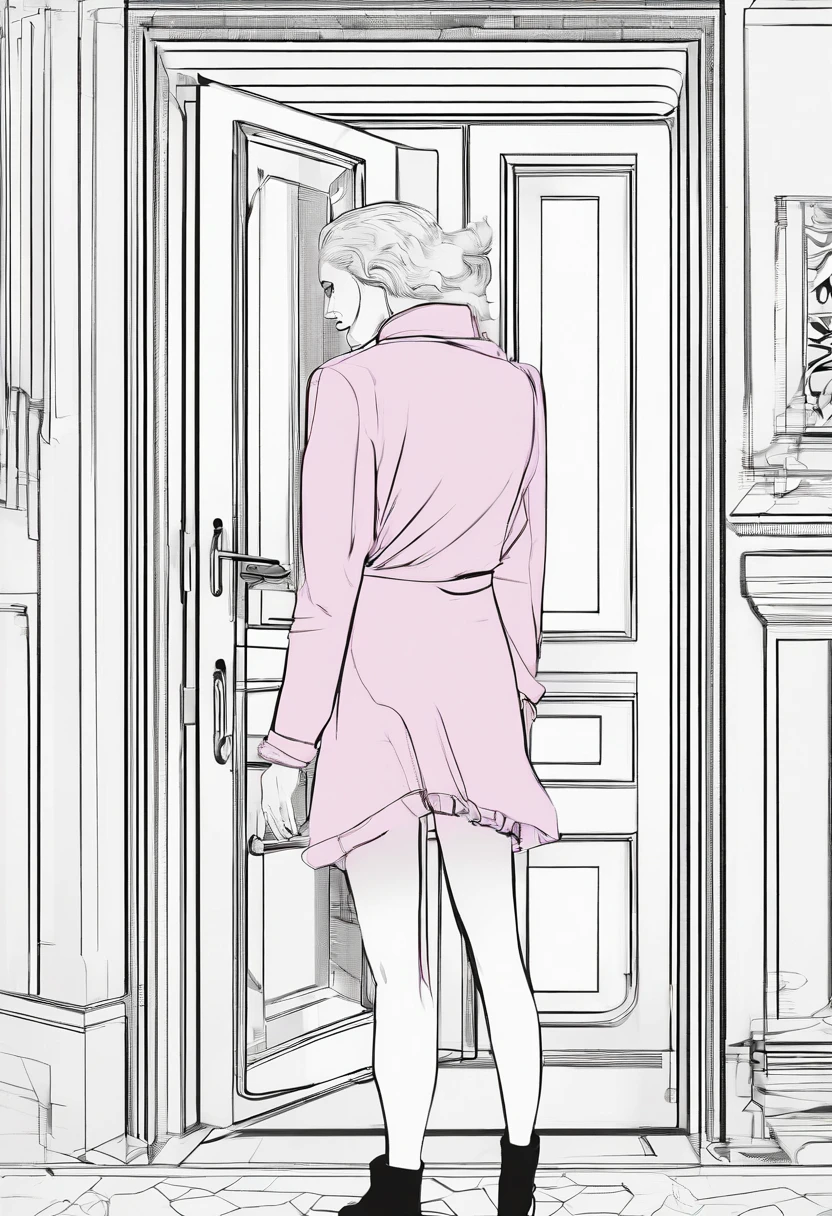 Anime image of a woman in a pink shirt standing in front of the door, style of junji ito, Levi Ackerman, in the anime series ergo proxy, cel shaded anime, junji ito 4 k, In animated films《Ergo Agent》Curly, johan liebert, Floor plan about the《Ishida art manga》, Today's featured anime stills, shuushuu anime image