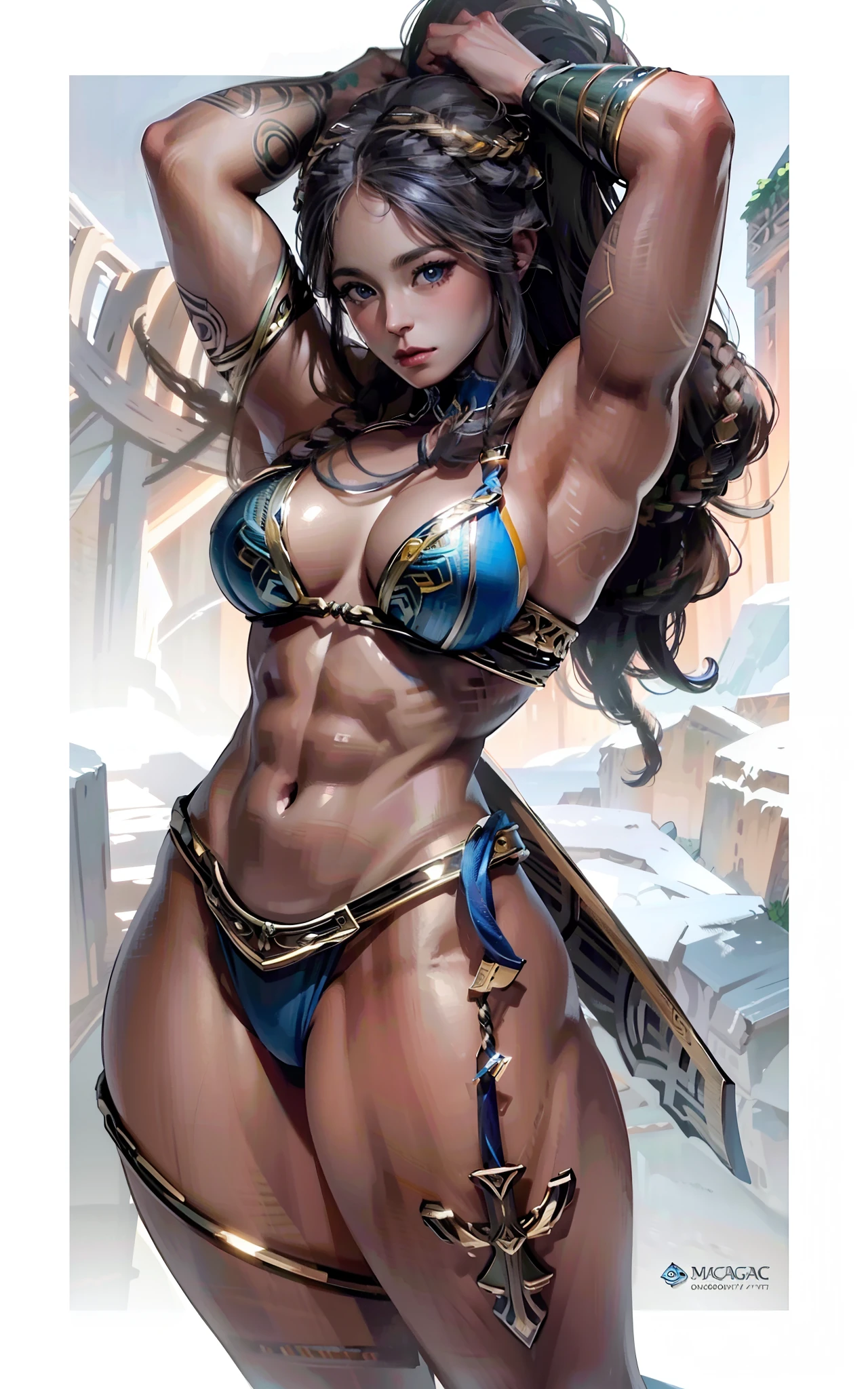 Asgard，valkyrie，Muscular woman, Senhora Cavaleiro，Anatomia correta，epic fantasy digital art，tmasterpiece，8k，high-definition resolution，desenho detalhado，Qulidade Superior，, Epic composition, músculous body