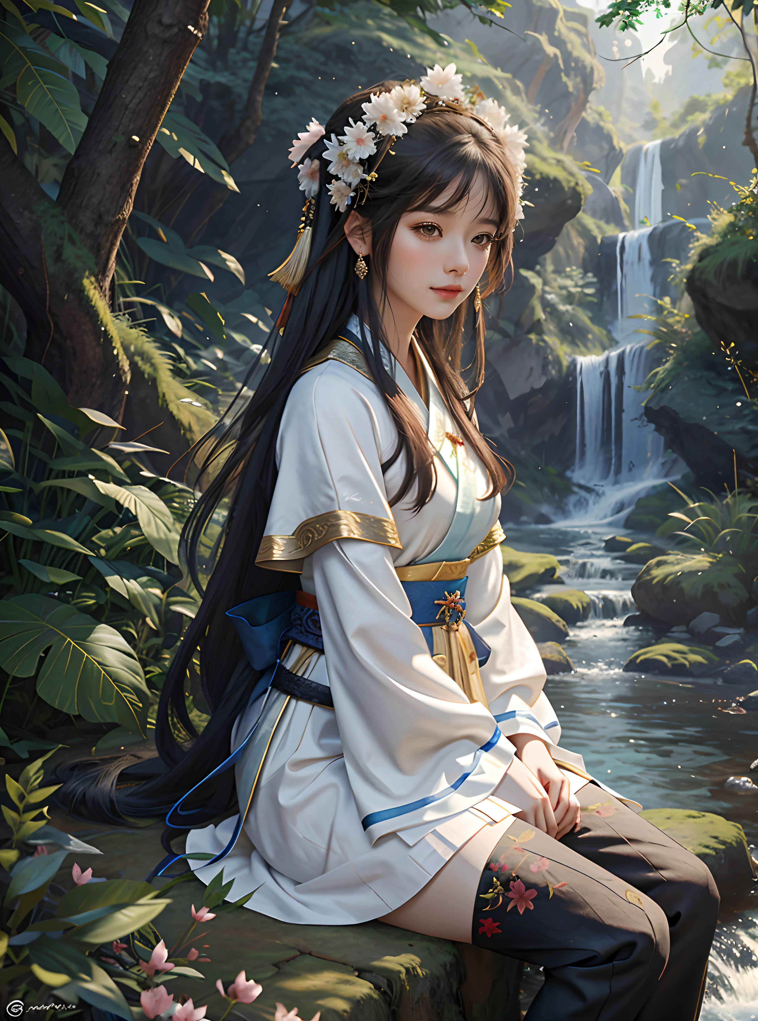 top-quality)), ((tmasterpiece)), ((hentail realism)), (detaileds), (Photorealsitic:1.5), A juanxiu girl。。(((Long eyes look good。,flowing long black hair。White skin of the。)))perfect bodies(((huge tit,Slim lower abdomen,Cocked buttocks,long leges)))。Strange expression。((((Enchantment,))))。,period costume。Pale cyan tunic。,At sunset in a small gazebo by the lake。, Looking at the camera, dynamicposes, , hdr, Ray traching, NVIDIA RTX, Hyper-Resolution, Unreal 5, Sub-surface scattering, PBR Texture, post-proces, Anisotropy Filtering, depth of fields, Maximum clarity and sharpness, the rule of thirds、8K raw data、(Luminous Particle:1.4)、(extremaly detailed cg、Unity 8k Wallpapers、。.。.。.。.。.。.。.3D full body、lighting like a movie、lense flares)、Reflectors、