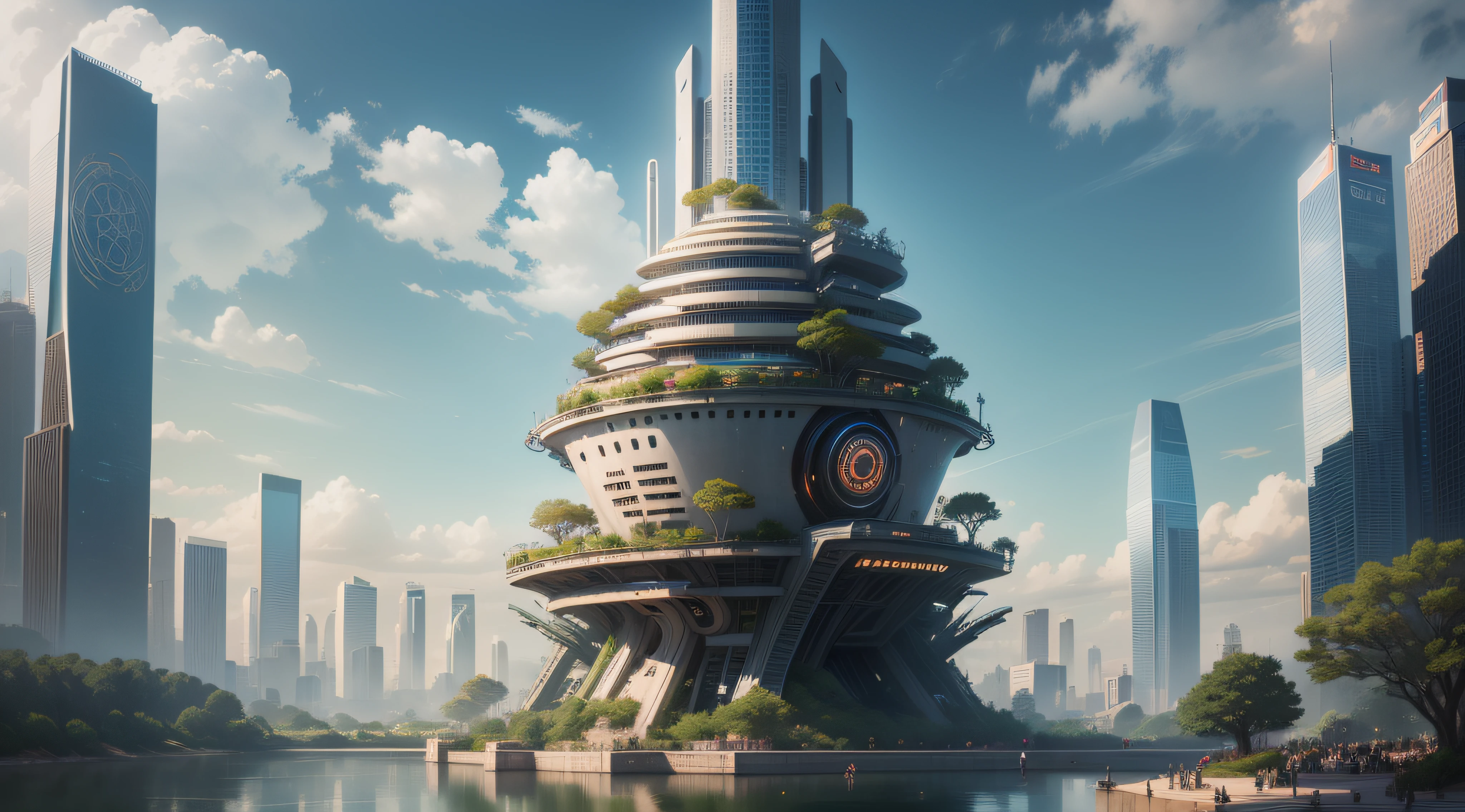 (top-quality,tmasterpiece,超A high resolution８K),(cyber punk perssonage,Cidade futuristica),(Dream, sfv),(epcot),(skyscrapper),{The Chinese courtyard blends with futuristic architecture}