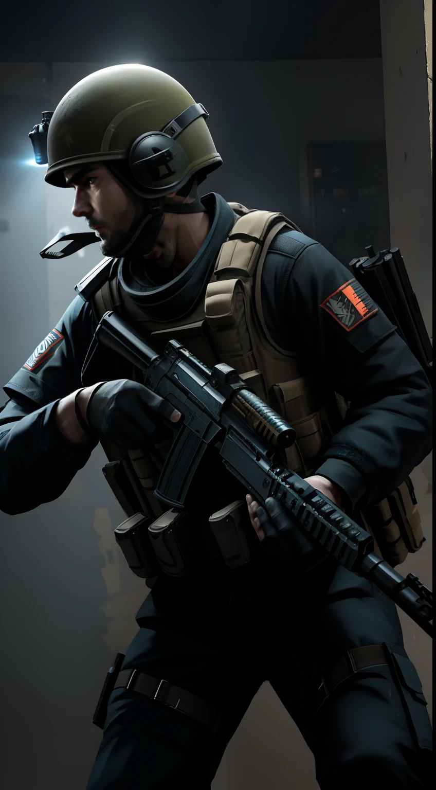 one counter terrorists from the CS GO game, intense firefight scenes, defusing bombs, and clutch moments
