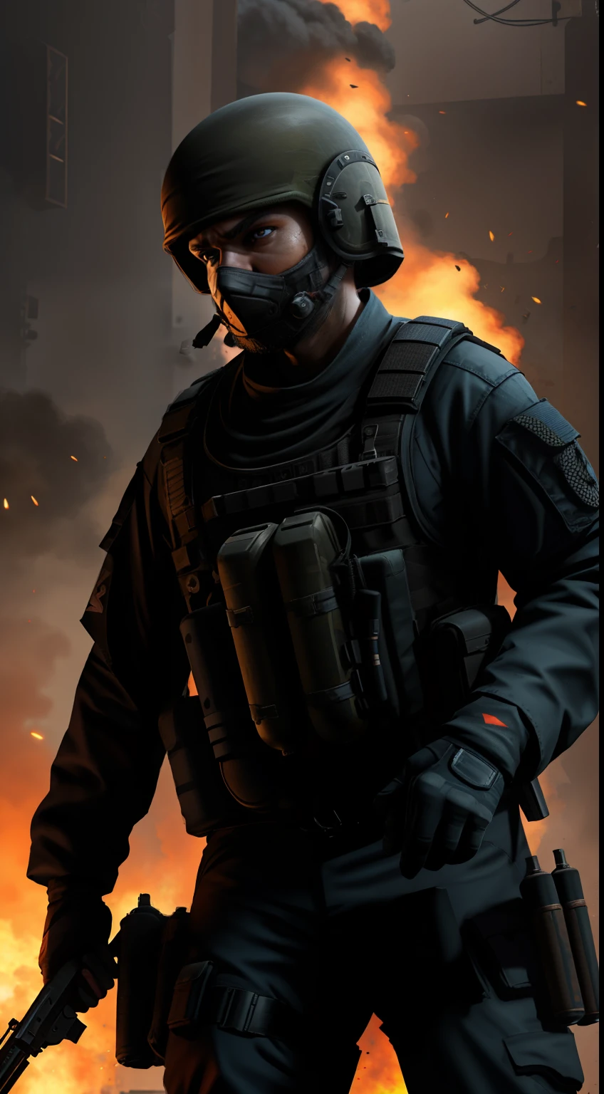 one terrorists from the CS GO game, intense firefight scenes, defusing bombs, and clutch moments