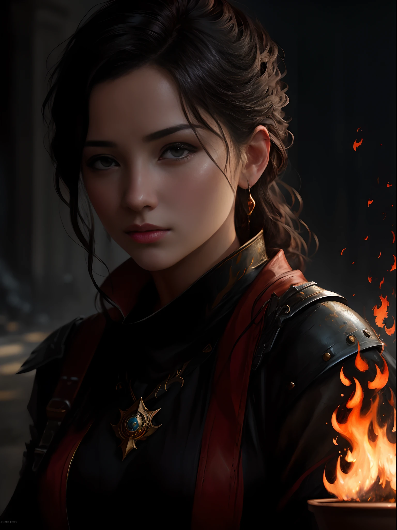 ((flame)), modelshoot style, (extremely detailed CG unity 8k wallpaper), full shot body photo of the most beautiful artwork in the world, beautiful women, professional majestic oil painting by Ed Blinkey, Atey Ghailan, Studio Ghibli, by Jeremy Mann, Greg Manchess, Antonio Moro, trending on ArtStation, trending on CGSociety, Intricate, High Detail, Sharp focus, dramatic, photorealistic painting art by midjourney and greg rutkowski