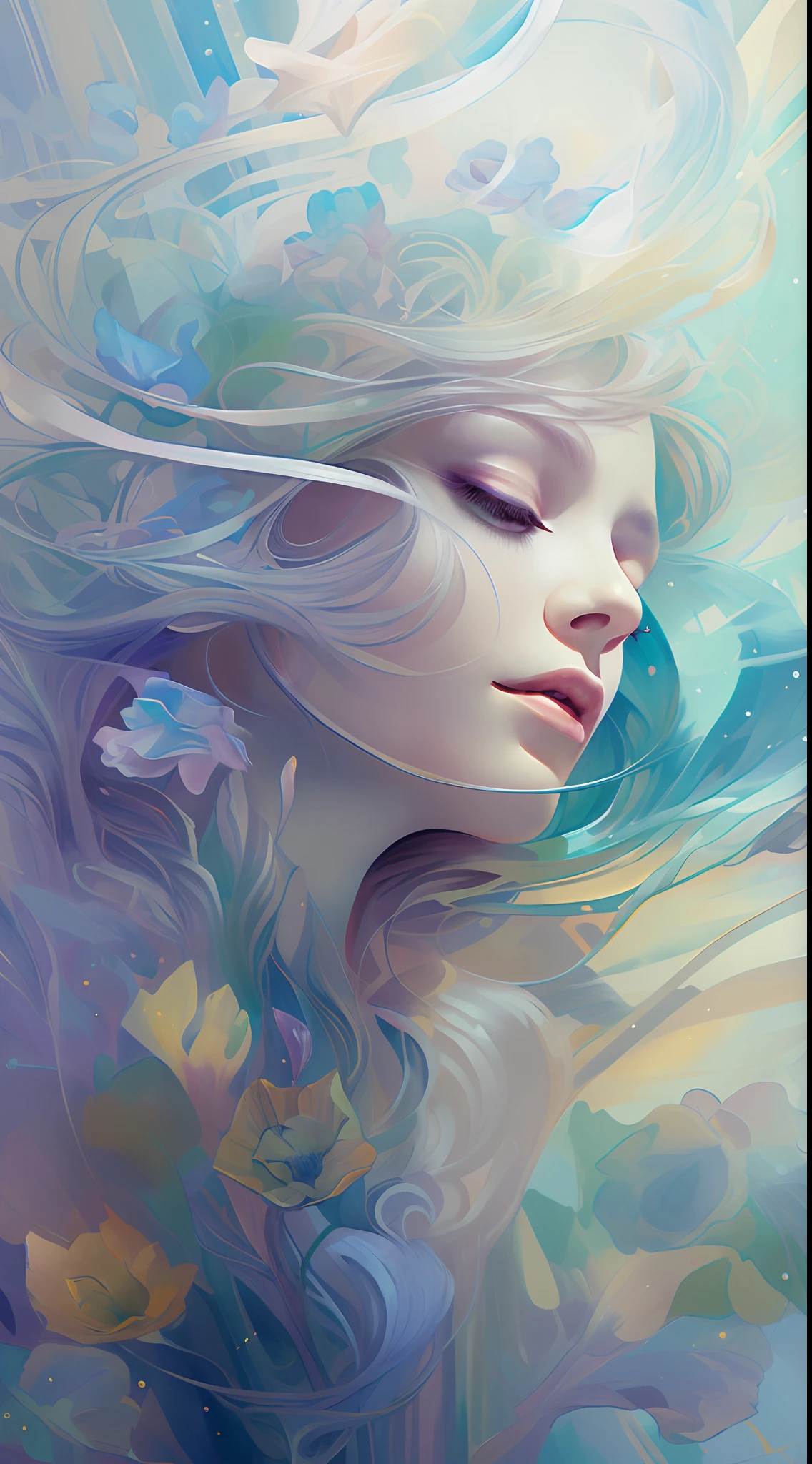 painting of a woman with long hair and a flower in her hair, beautiful digital illustration, a beautiful artwork illustration, stunning digital illustration, beautiful digital artwork, inspired by Anna Dittmann, gorgeous digital art, exquisite digital illustration, in style of anna dittmann, beautiful digital art, beautiful gorgeous digital art, very beautiful digital art, beautiful fantasy art portrait