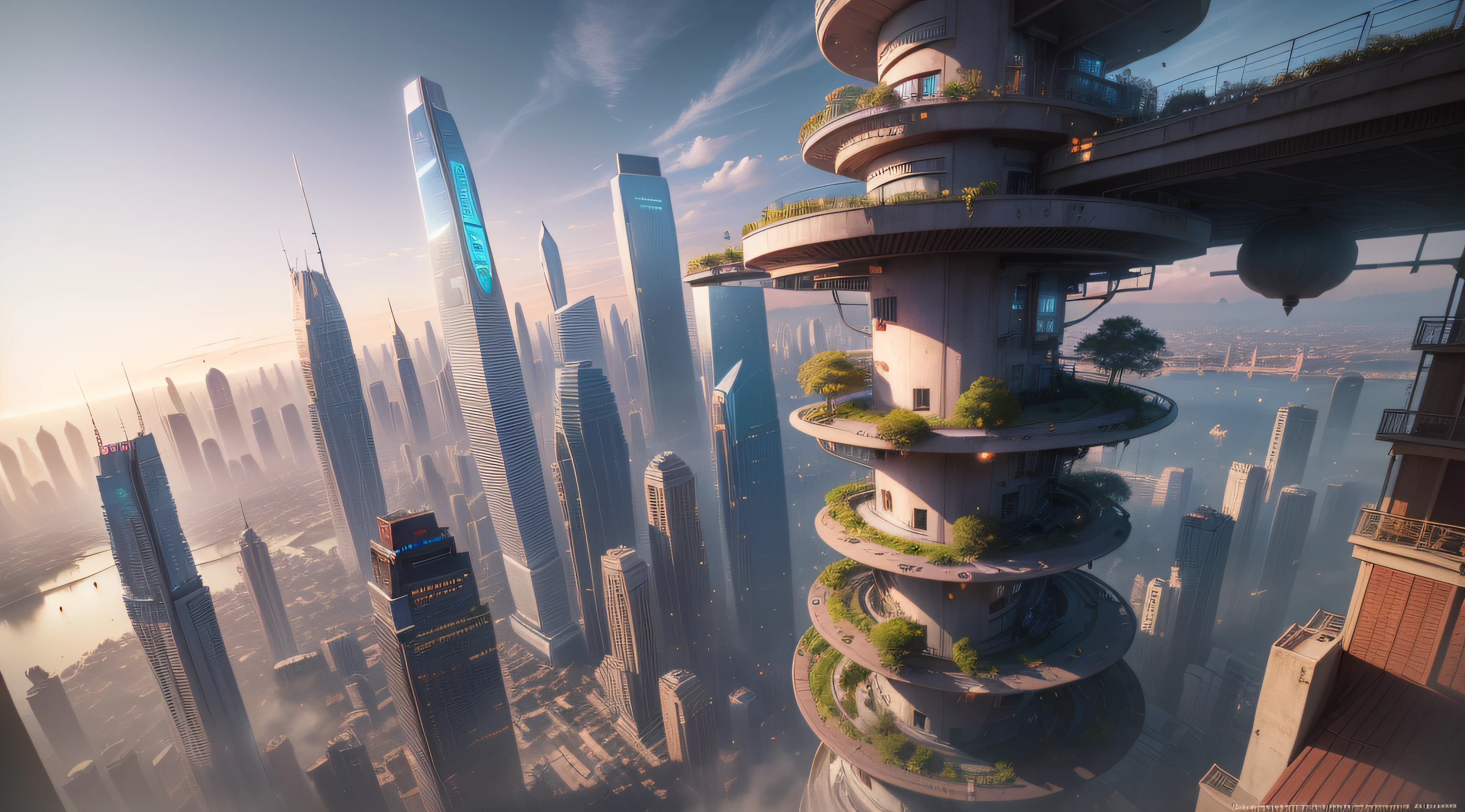 (top-quality,tmasterpiece,超A high resolution8K),(cyber punk perssonage,Cidade futuristica),(Dream, sfv),(epcot),(skyscrapper),{Chinese-style architecture blends with skyscrapers}