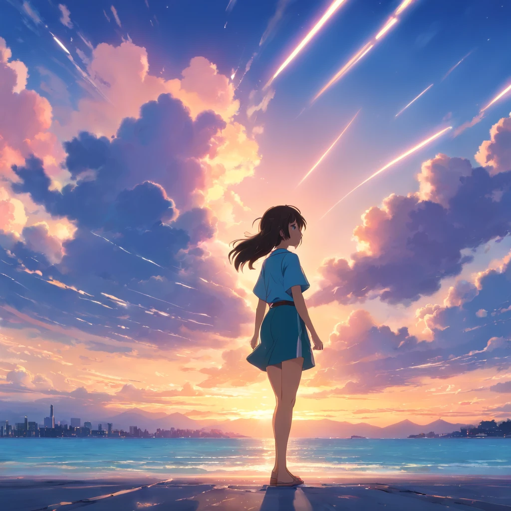 tmasterpiece,best qualtiy,cinematic Film still from,1girll,girl,Sunset clouds,teens girl,8K,Floating in the sky,closeup cleavage,brightly,cheerfulness,Warm and soft lighting,evening light,(spark of light:0.7)