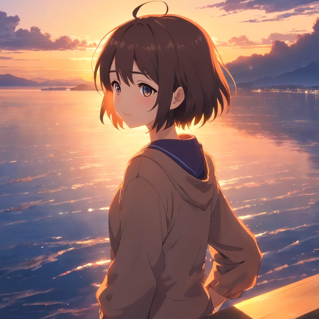 tmasterpiece，best qualtiy，cinematic Film still from，1girll，girl，Sunset clouds，s girl，8K，Floating in the sky，closeup cleavage，brightly，cheerfulness，Warm and soft lighting，evening light，（spark of light：0.7）