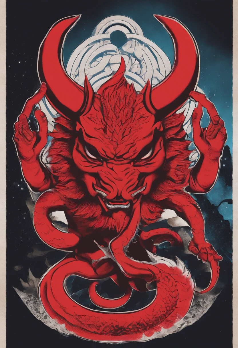 "Create a breathtaking album phonk cover inspired by Masashi Kishimoto's Naruto, showcasing a legendary Ootsutsuki as a devil with many rinnegans and in neon red"