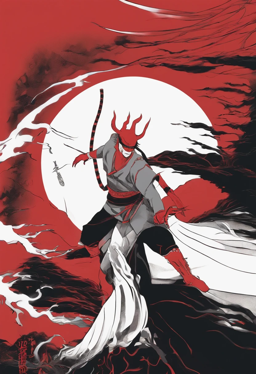 "Create a breathtaking album phonk cover inspired by Masashi Kishimoto's Naruto, showcasing a legendary Ootsutsuki as a devil with many rinnegans and in neon red"