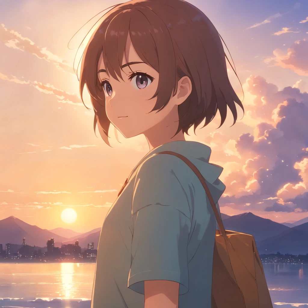tmasterpiece，best qualtiy，cinematic Film still from，1boys，Libido boy，Sunset clouds，shoun，8K，Floating in the sky，closeup cleavage，brightly，cheerfulness，Warm and soft lighting，evening light，（spark of light：0.7）