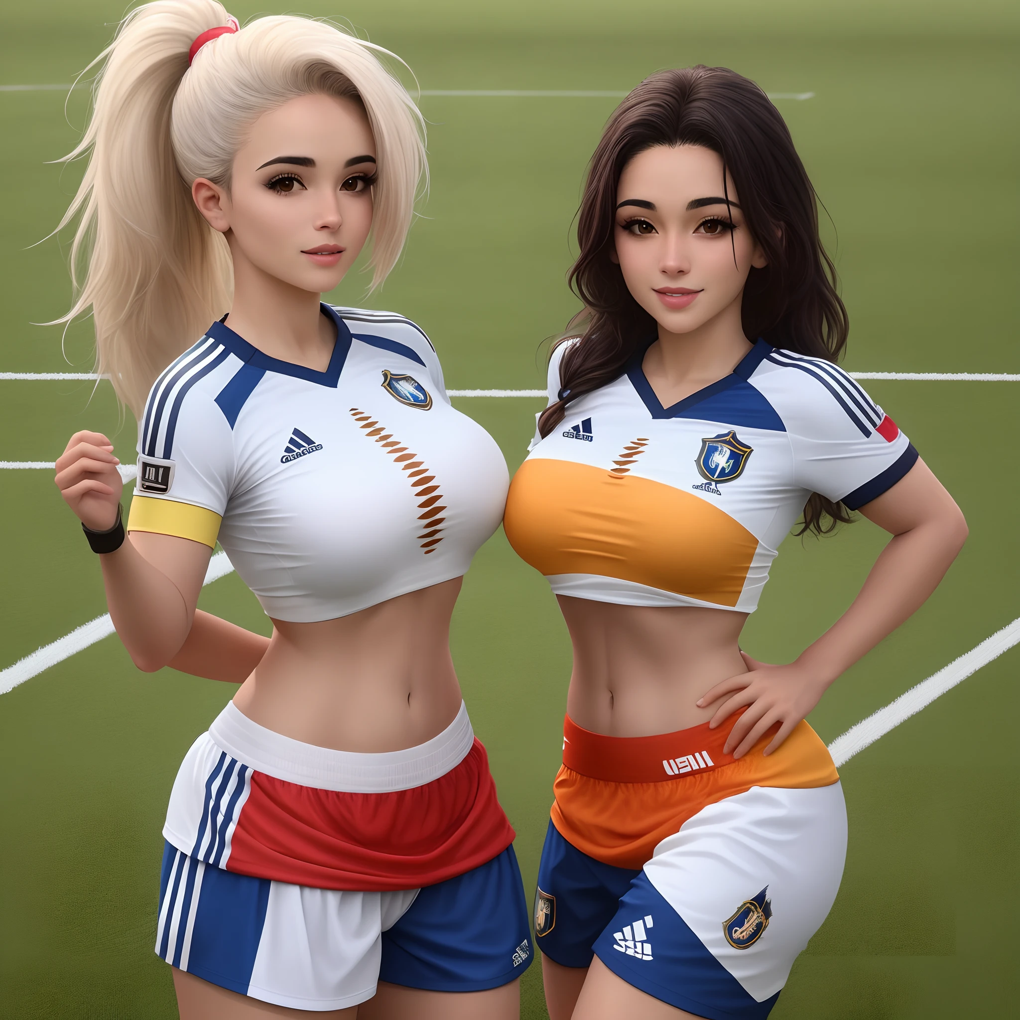 Uma linda garota brasileira jogadora de futebol, cabelos longos