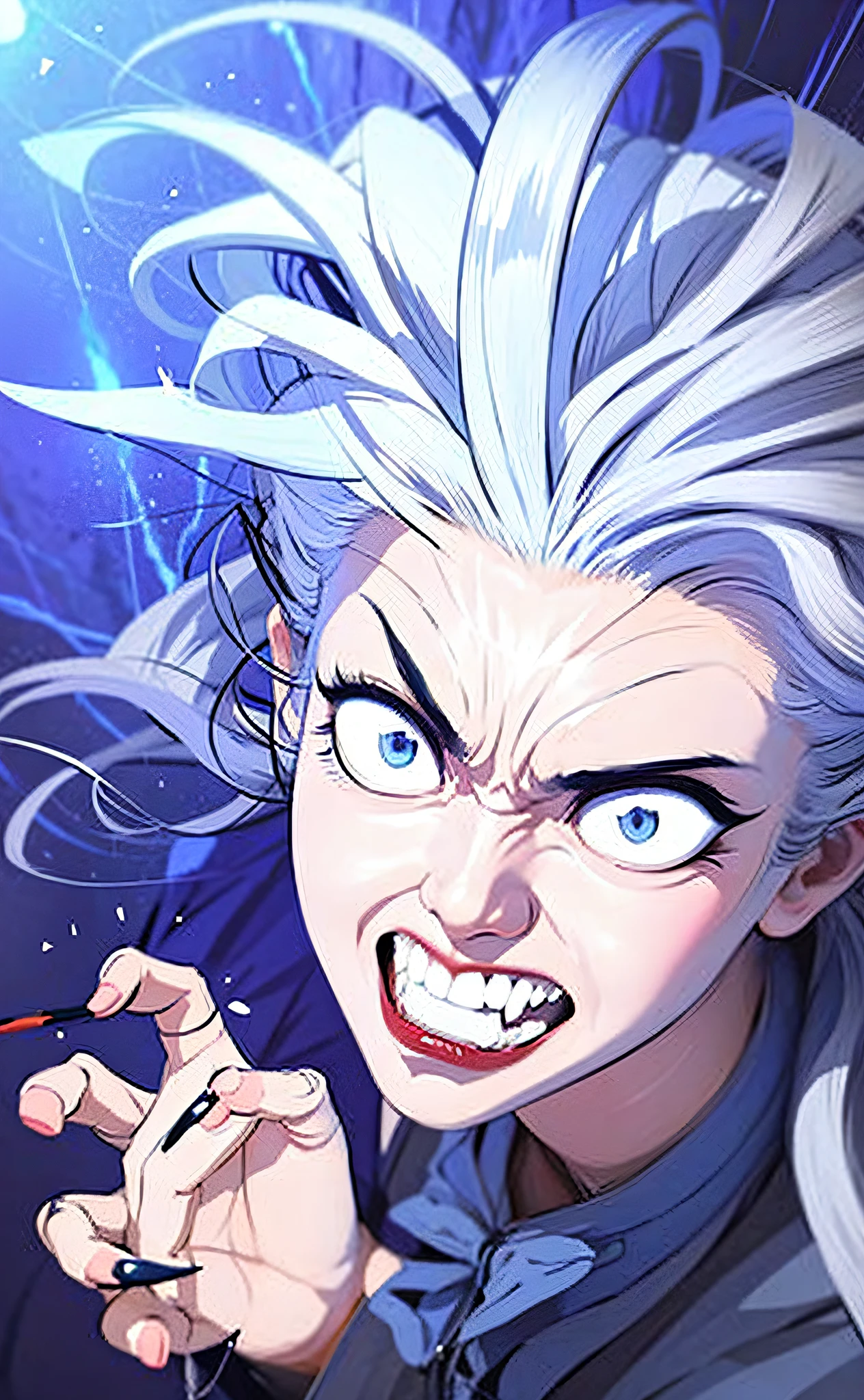 anime character with white hair and blue eyes holding a finger up, nagito komaeda, demon slayer artstyle, a silver haired mad, kimetsu no yaiba, marvelous expression, white haired deity, handsome guy in demon slayer art, striking manga artstyle, demon slayer rui fanart, award winning manga style, killua zoldyck, demon slayer