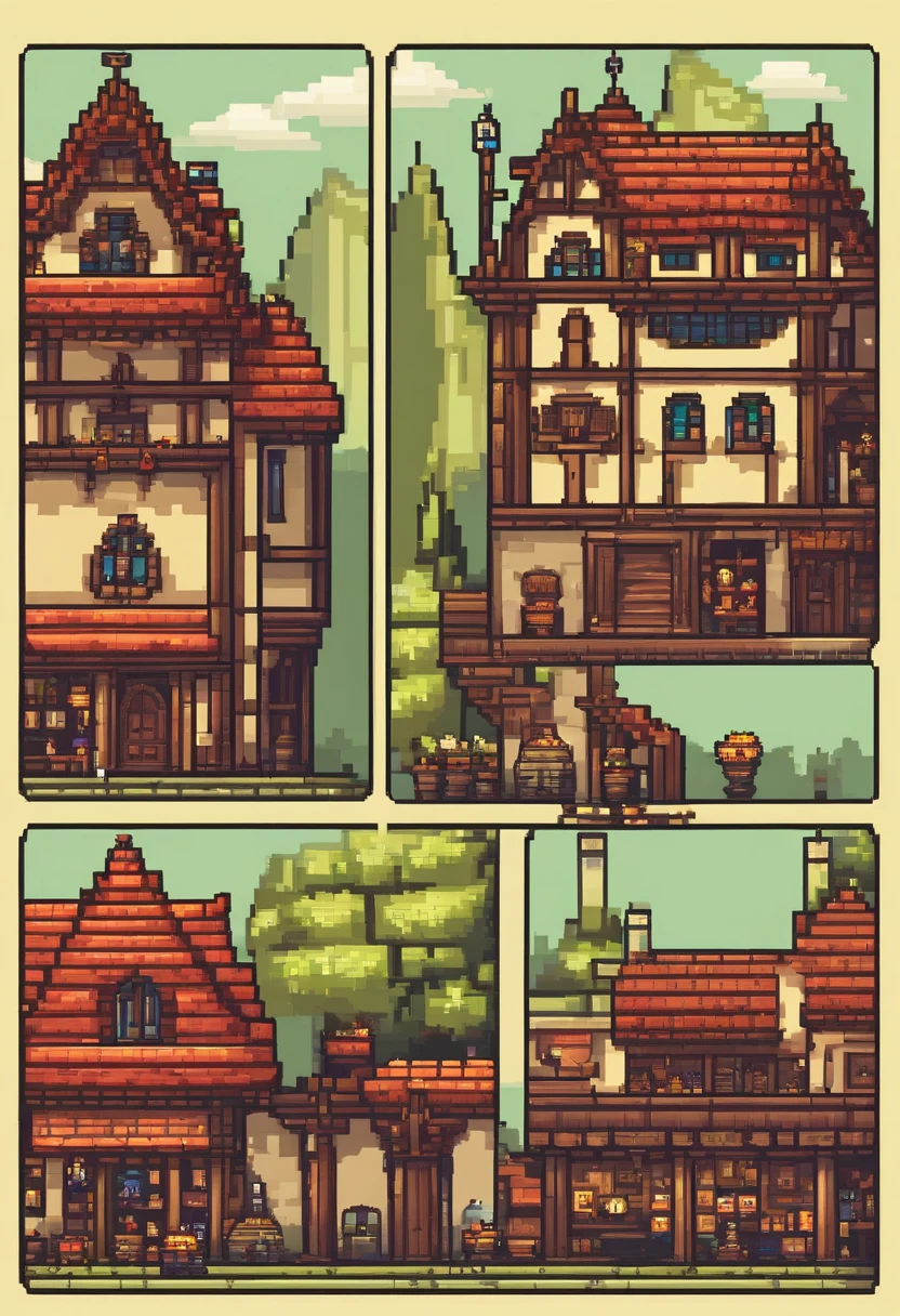 Side-scrolling medieval town cartoon