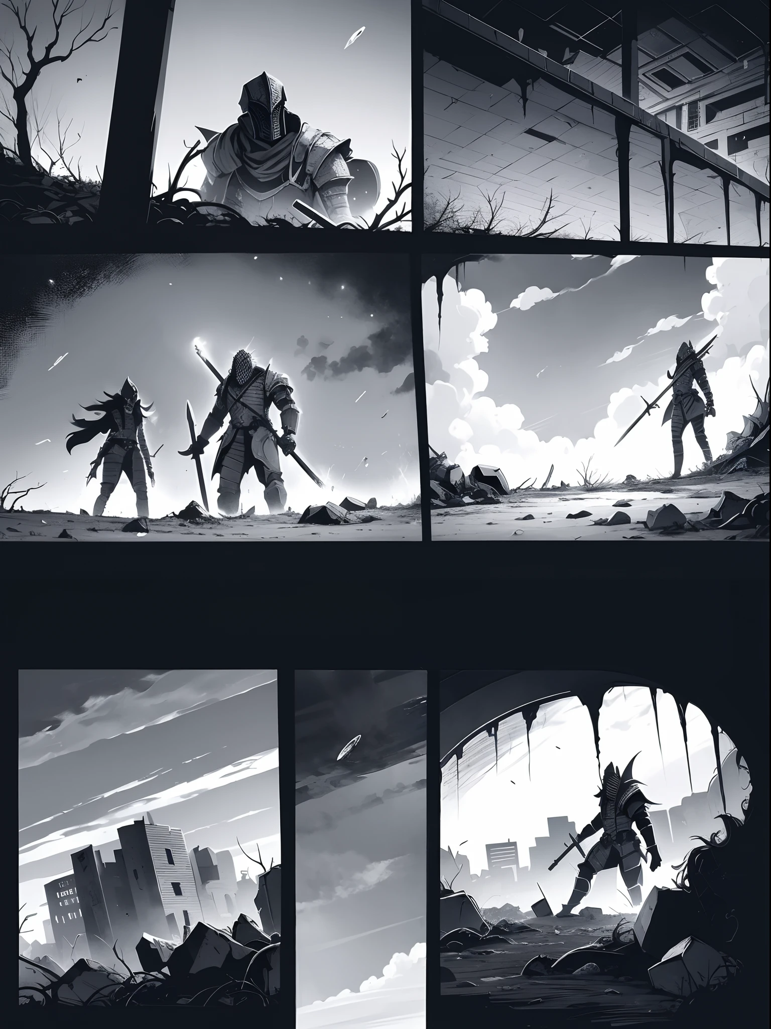 comic_layout, metal maden male chaos warrior of khorne in armor is holding a great sword in a ruined post-apocalyptic city, skulls mask, sci-fi, fantasy, horror, skulls on the ground, blood, Tornado, Roman, Empty chairs,Tangled roots,Key, Warped,Mangled,Ethereal, (Isolation:1.1), (Glaze:1.1), (Reflected light:1.2), Glass, Polygon, ultra detailed, intricate, oil on canvas, dry brush, (surrealism:1.1), (disturbing:1.1)