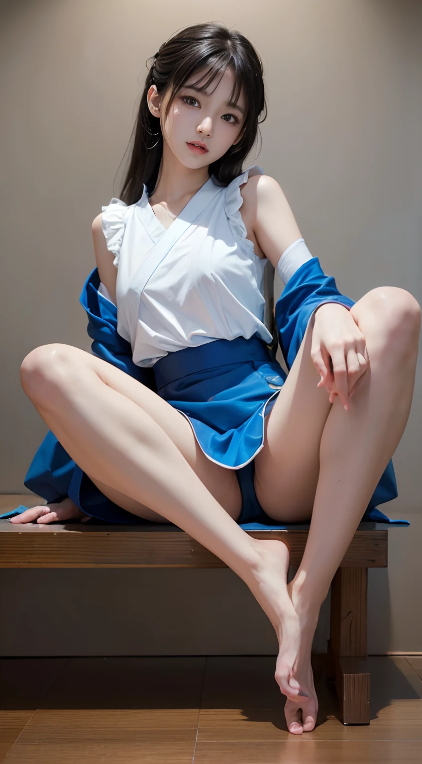 ( (8K:1.27), Top quality, Masterpiece, Super high resolution:1.2) Photo of a cute Japanese woman (Beautiful:1.1),4K Ultra HD,，Tickle the underarms，Turbulent posture,Turbulent posture,Spread your legs,Spread your legs,You can see barefoot,pretty legs,The are visible,Hands stroke the