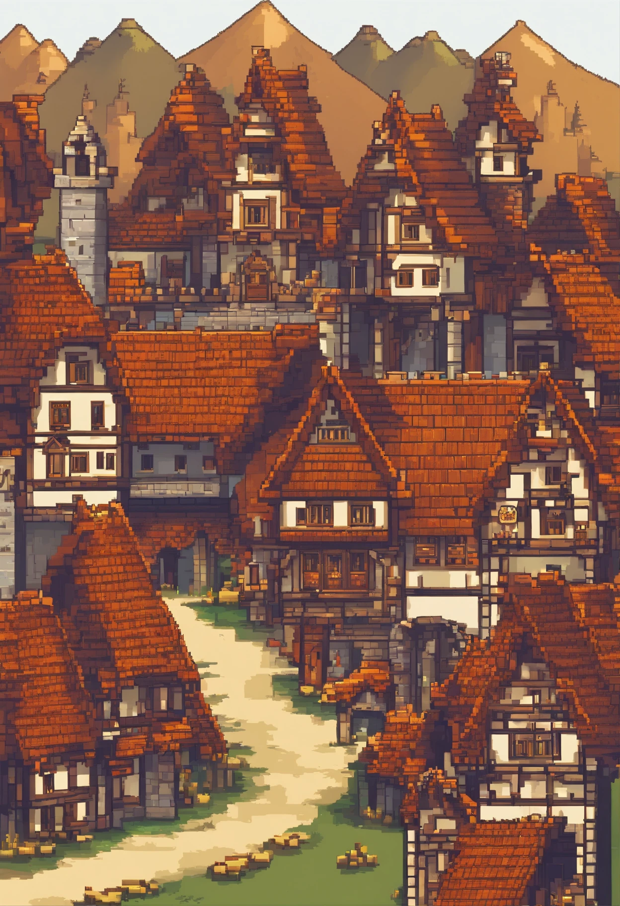 Side-scrolling medieval town cartoon