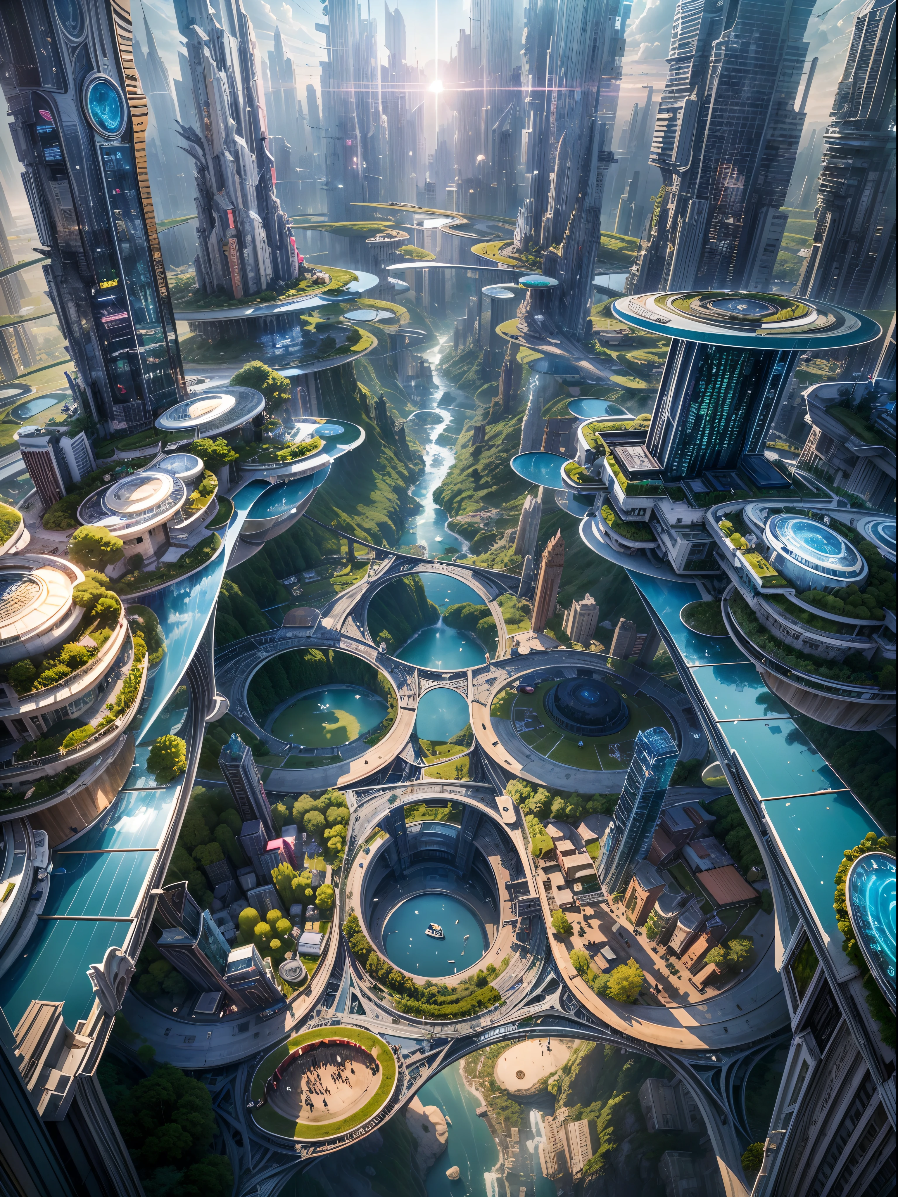 (best quality,4k,8k,highres,masterpiece:1.2),ultra-detailed,(realistic,photorealistic,photo-realistic:1.37),futuristic floating city,futuristic technology,city on a gigantic high-tech flat platform,airship,floating in the sky,futuristic city,small airship around,high-tech half-sphere platform,colorful lights,advanced architecture,modern buildings,skyscrapers,reaching the clouds,awe-inspiring view,urban landscape,impressive design,seamless integration with nature,dynamic and vibrant atmosphere,futuristic transport system,hovering vehicles,transparent pathways,lush greenery,hanging gardens,cascading waterfalls,magnificent skyline,reflection on the water,sparkling river,architectural innovation,futuristic skyscrapers,transparent domes,unusual shaped buildings,elevated walkways,impressive skyline,glowing lights,futuristic technology,minimalist design,scenic viewpoints,panoramic view,cloud-piercing towers,vibrant colors,epic sunrise,epic sunset,dazzling display of lights,magical ambiance,city of the future,urban utopia,luxurious lifestyle,innovative energy sources,sustainable development,smart city technology,advanced infrastructure,tranquil atmosphere,harmonious coexistence of nature and technology,awe-inspiring cityscape,unprecedented urban planning,seamless connection between buildings and nature,high-tech metropolis,cutting-edge engineering marvels,future of urban living,visionary architectural concepts,energy-efficient buildings,harmony with the environment,city floating above the clouds,utopian dreams turned reality,limitless possibilities,advanced transportation network,green energy integration,innovative materials,impressive holographic displays,advanced communication systems,breathtaking aerial views,peaceful and serene surroundings,modernist aesthetics,ethereal beauty