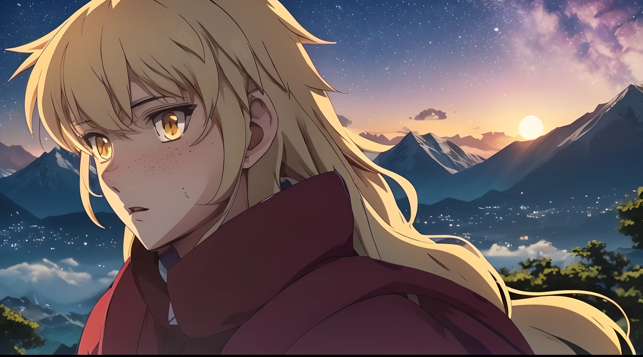 anime girl with yellow eyes looking at something, female lead character 👀 :8, close up of a young anime girl, anime girl , in the anime film, today's featured anime still, anime visual of a cute girl, mountains, night time, Young Moon, woods, Golden Comet, snowing, anime visual of a young woman, too, female protagonist, young anime girl, still from anime, Bald female anime character,